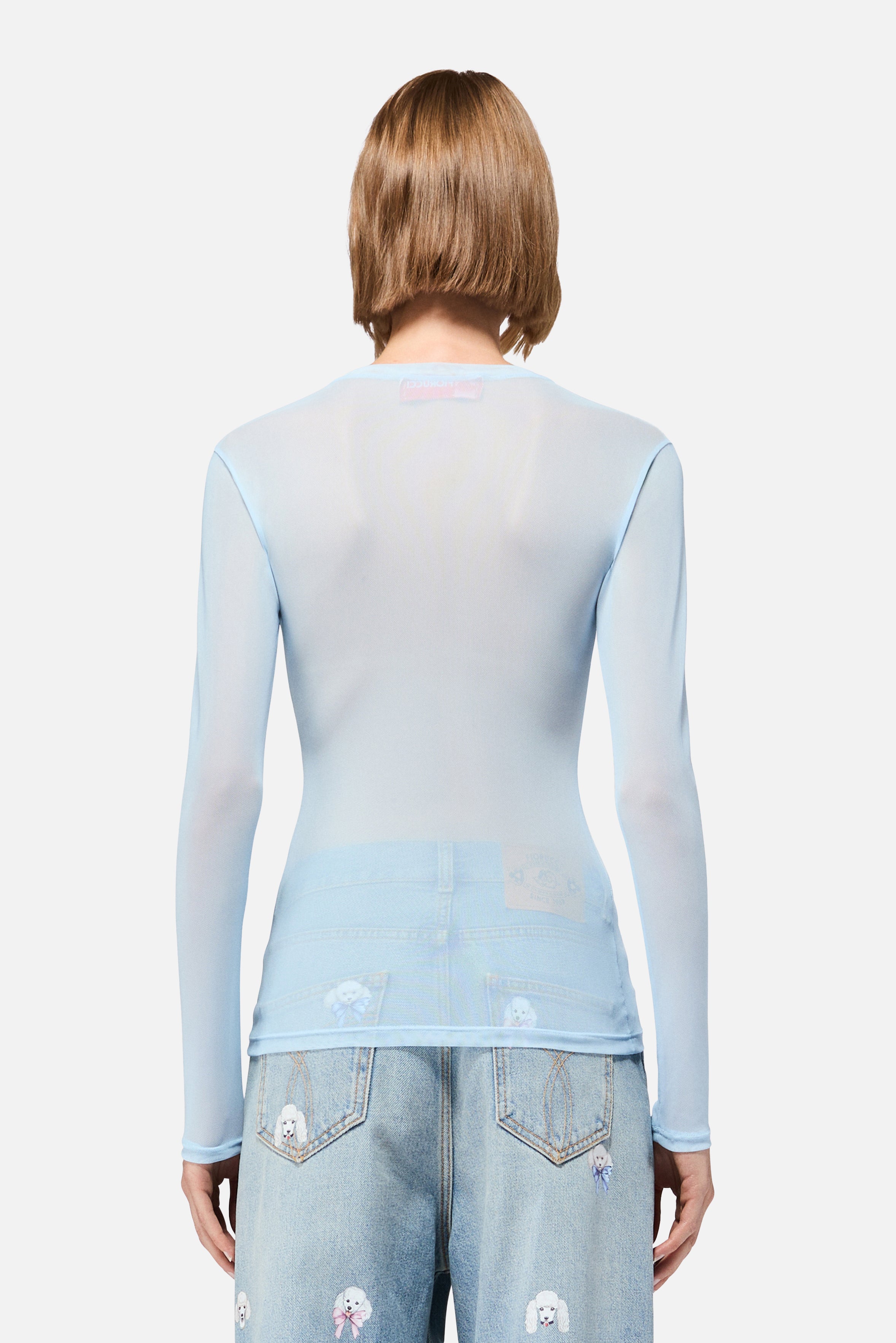 Poodle Tulle Long Sleeves Top Light Blue