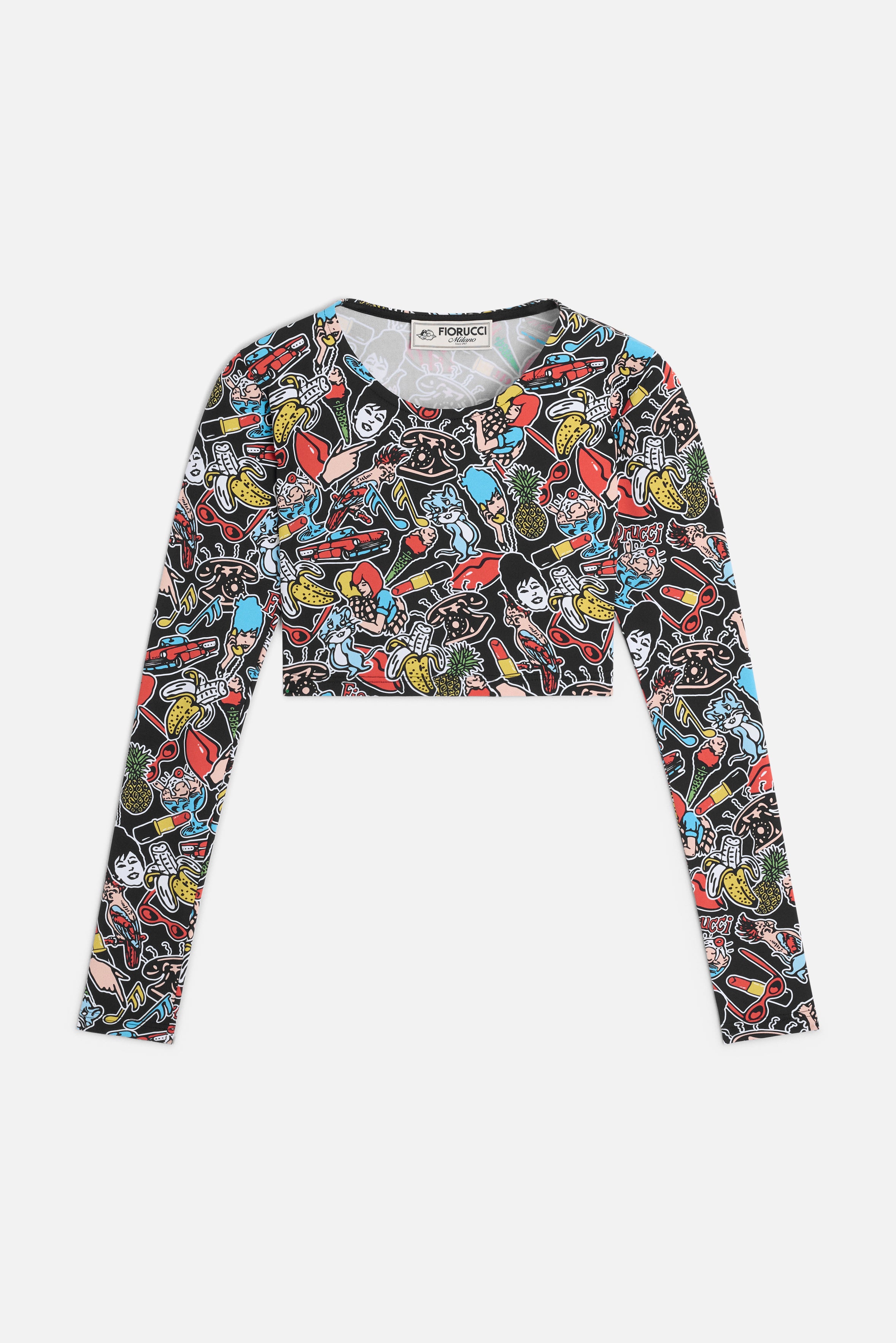 Toys Print Print Long Sleeve Crop Top Black