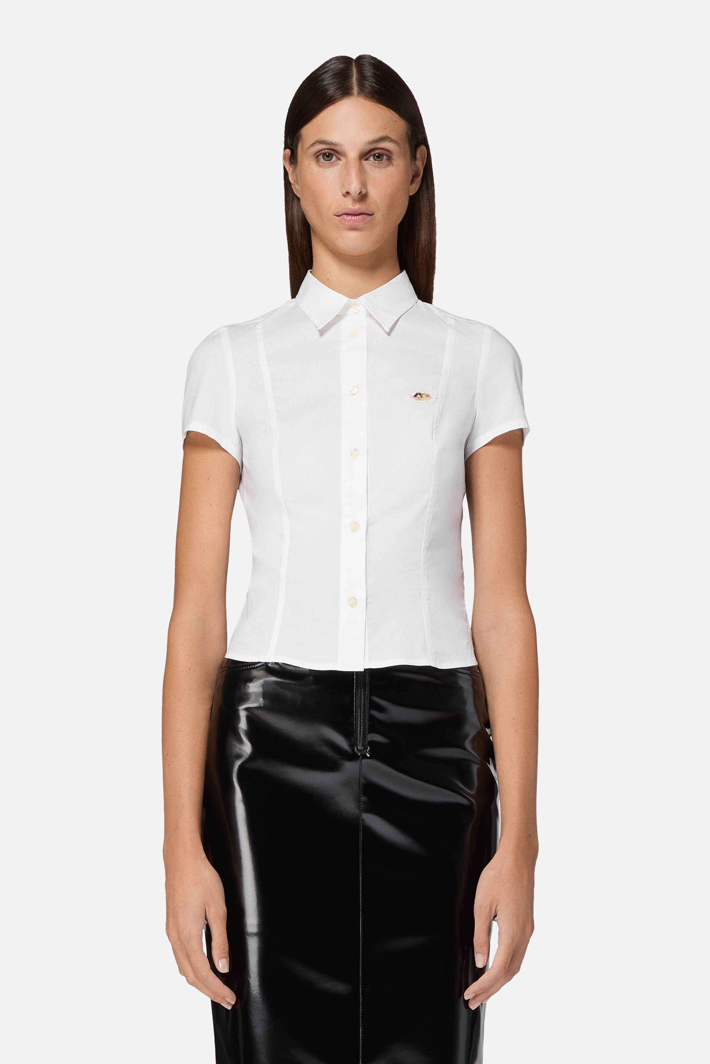 Cropped Angels Patch Shirt White