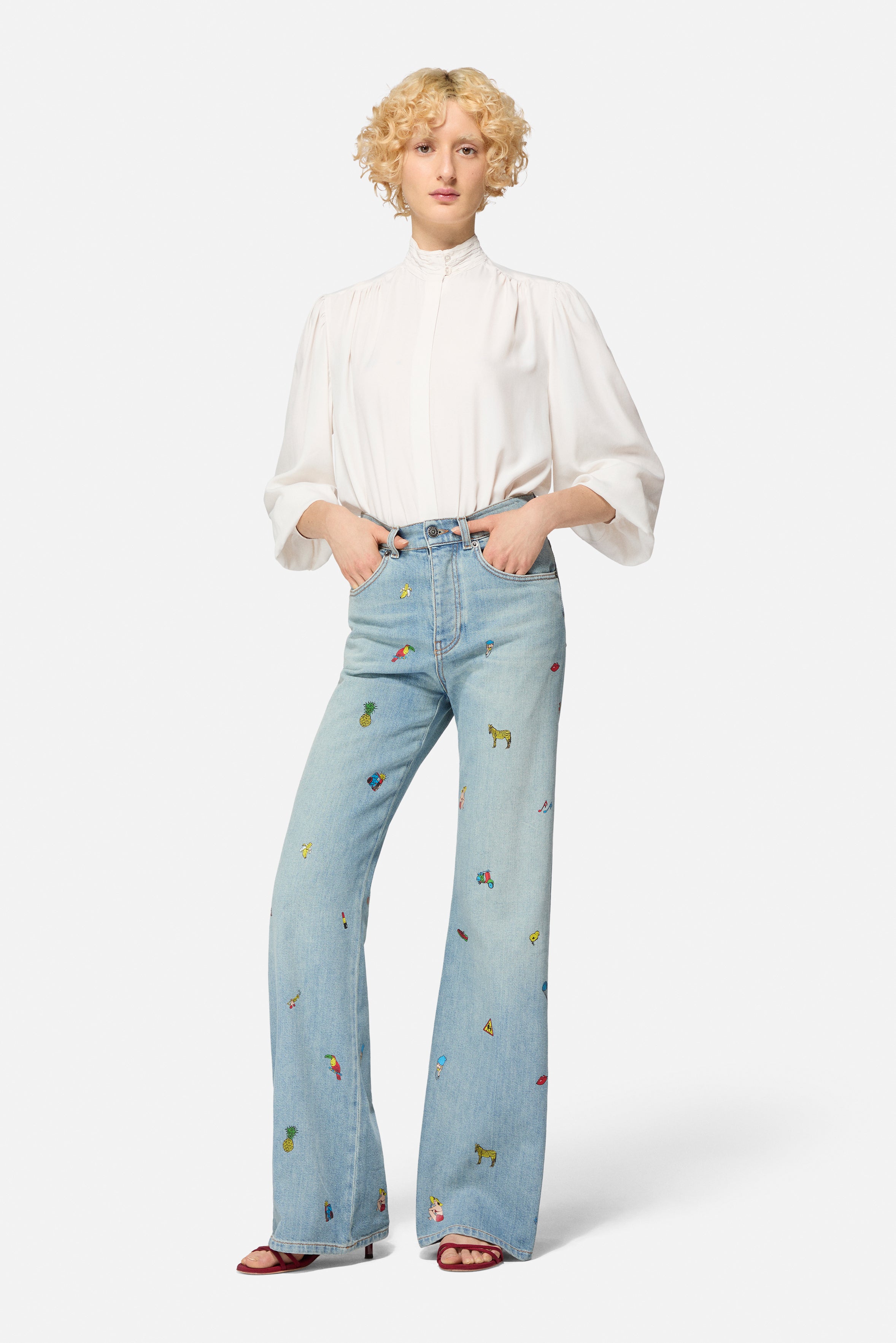 High Collar Long Blouse White