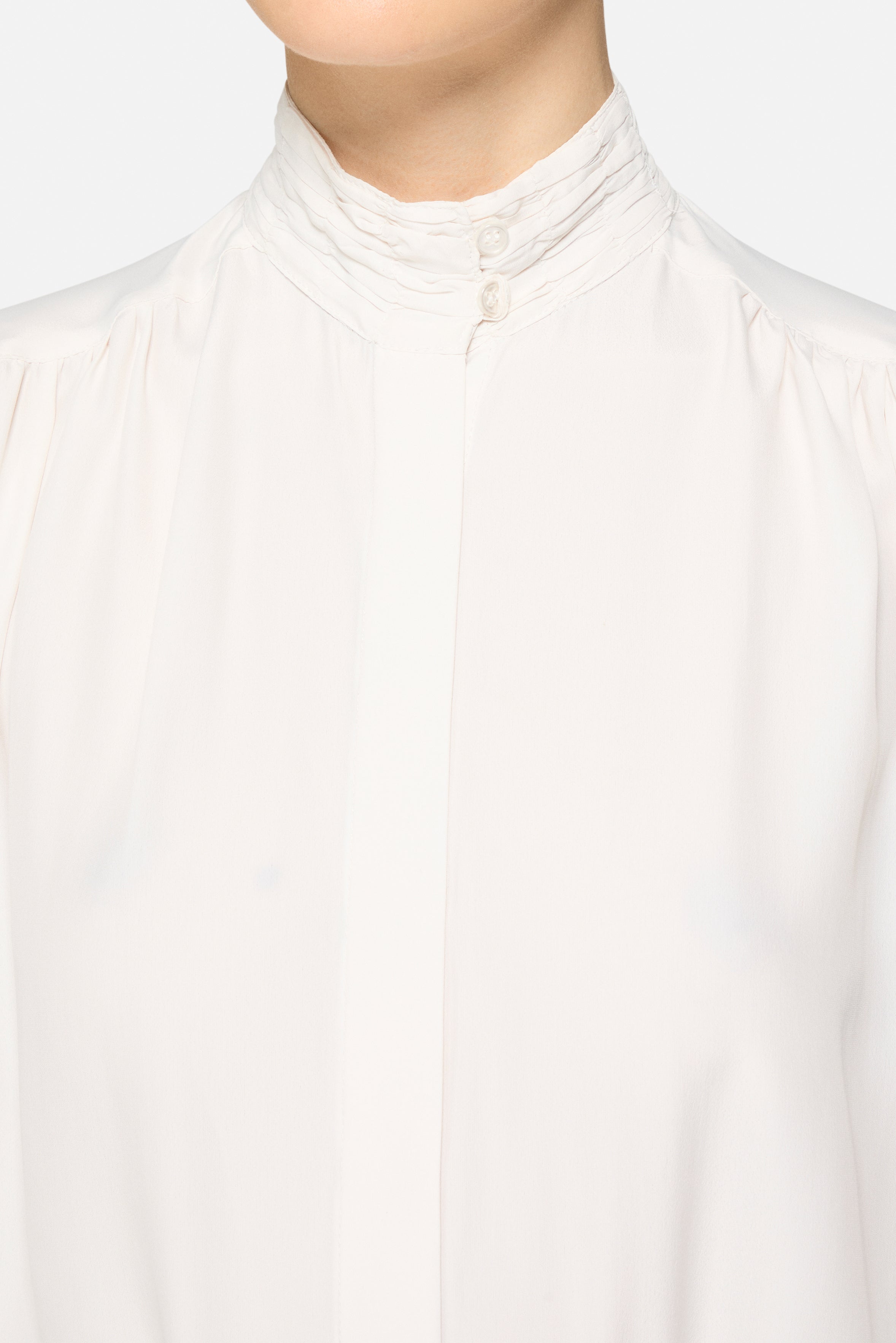 High Collar Long Blouse White