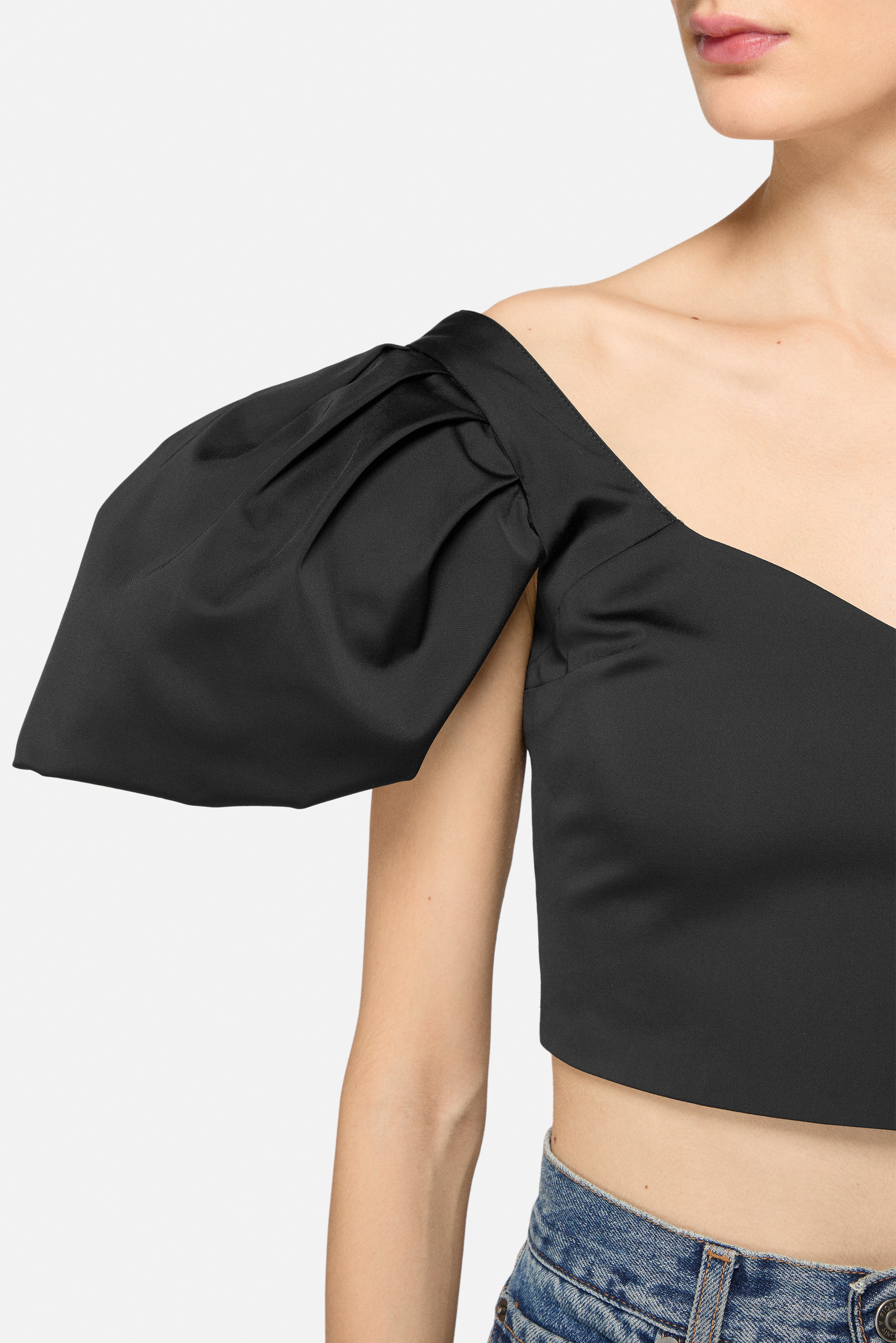 Puff Sleeve Crop Top Black