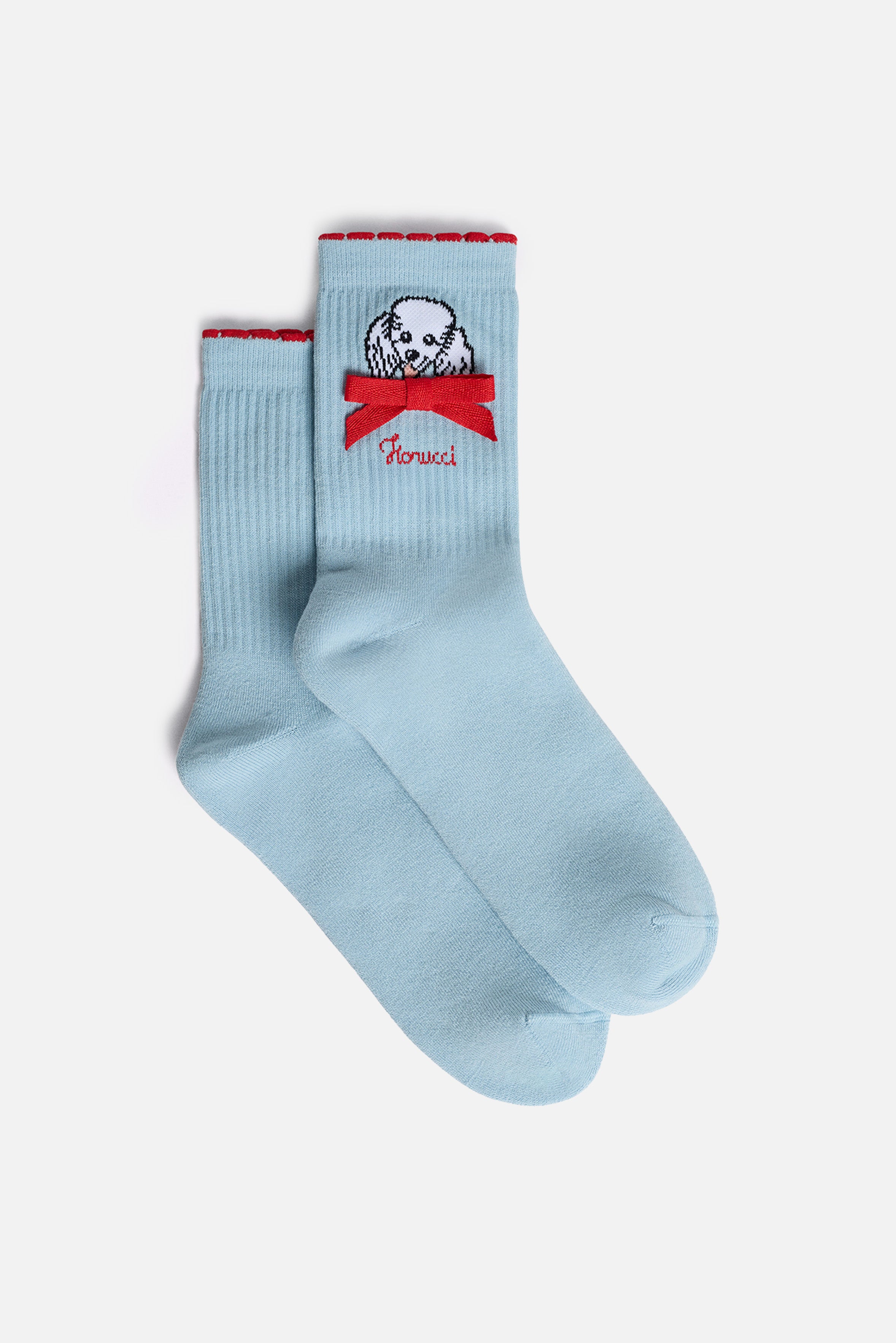 Poodle Ribbon Socks Light Blue