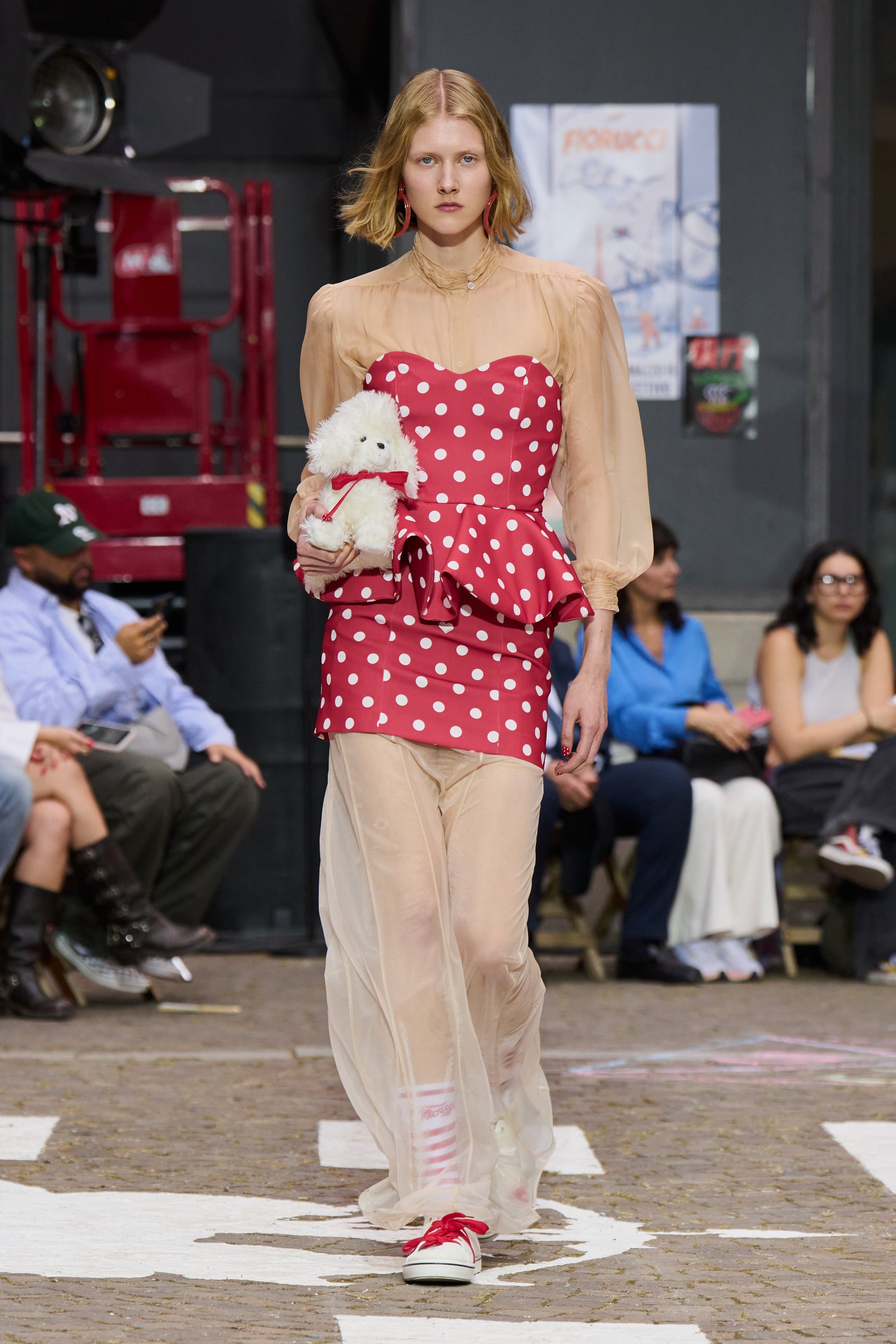 Mini Abito a Pois con Balza Rosso