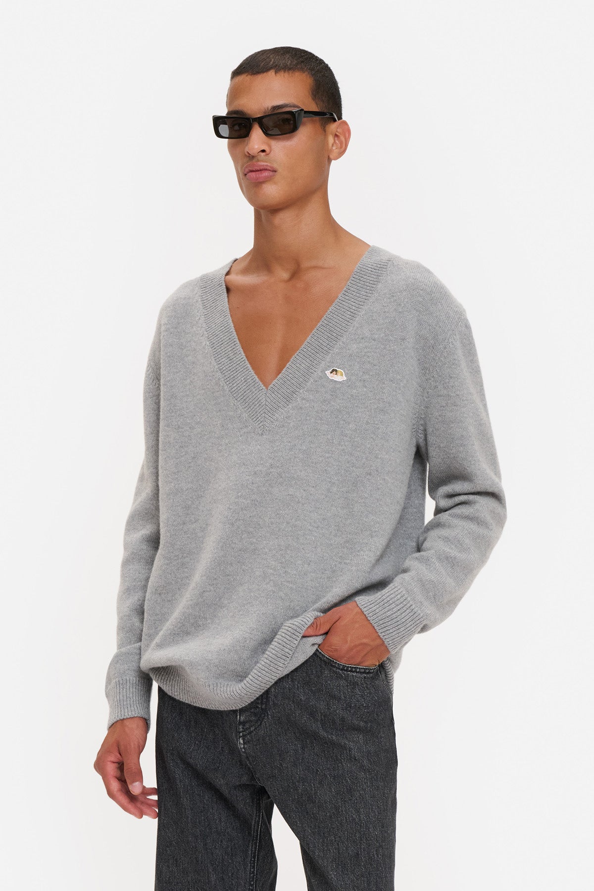 V-Neck Angels Patch Sweater