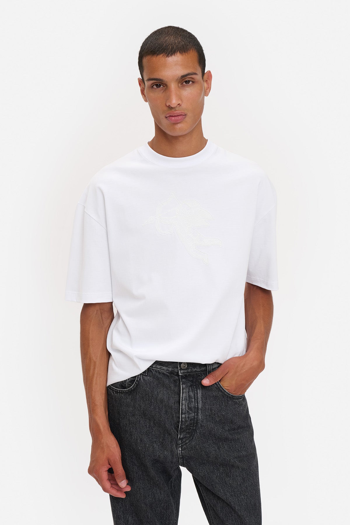 T-shirt Relaxed Patch Cupido in Pizzo