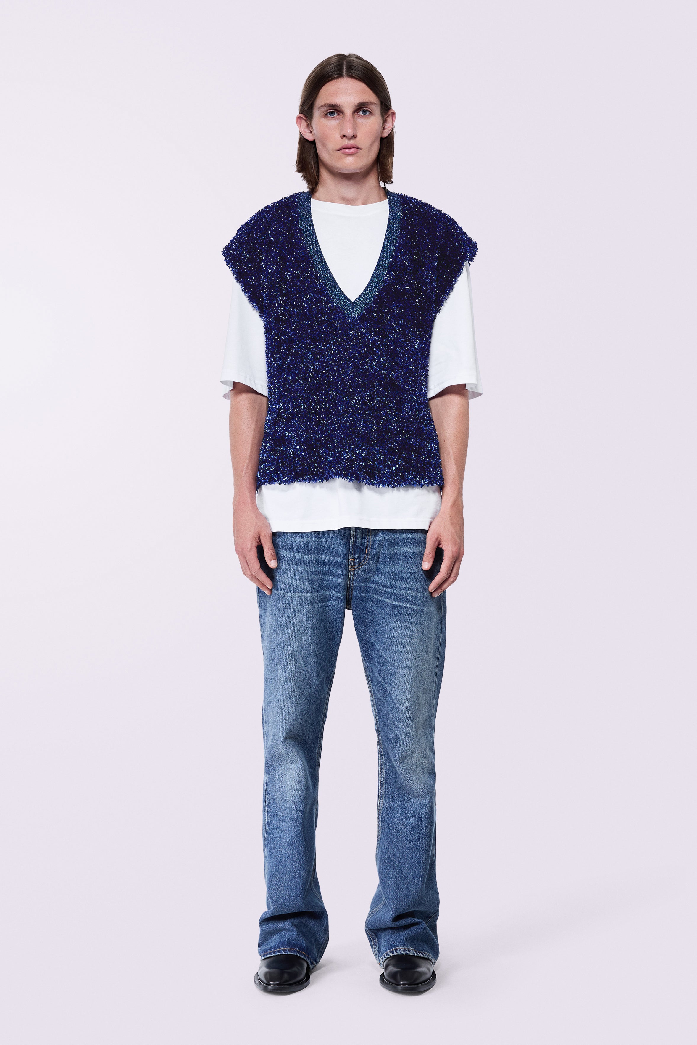 Metallic Knit Vest Blue