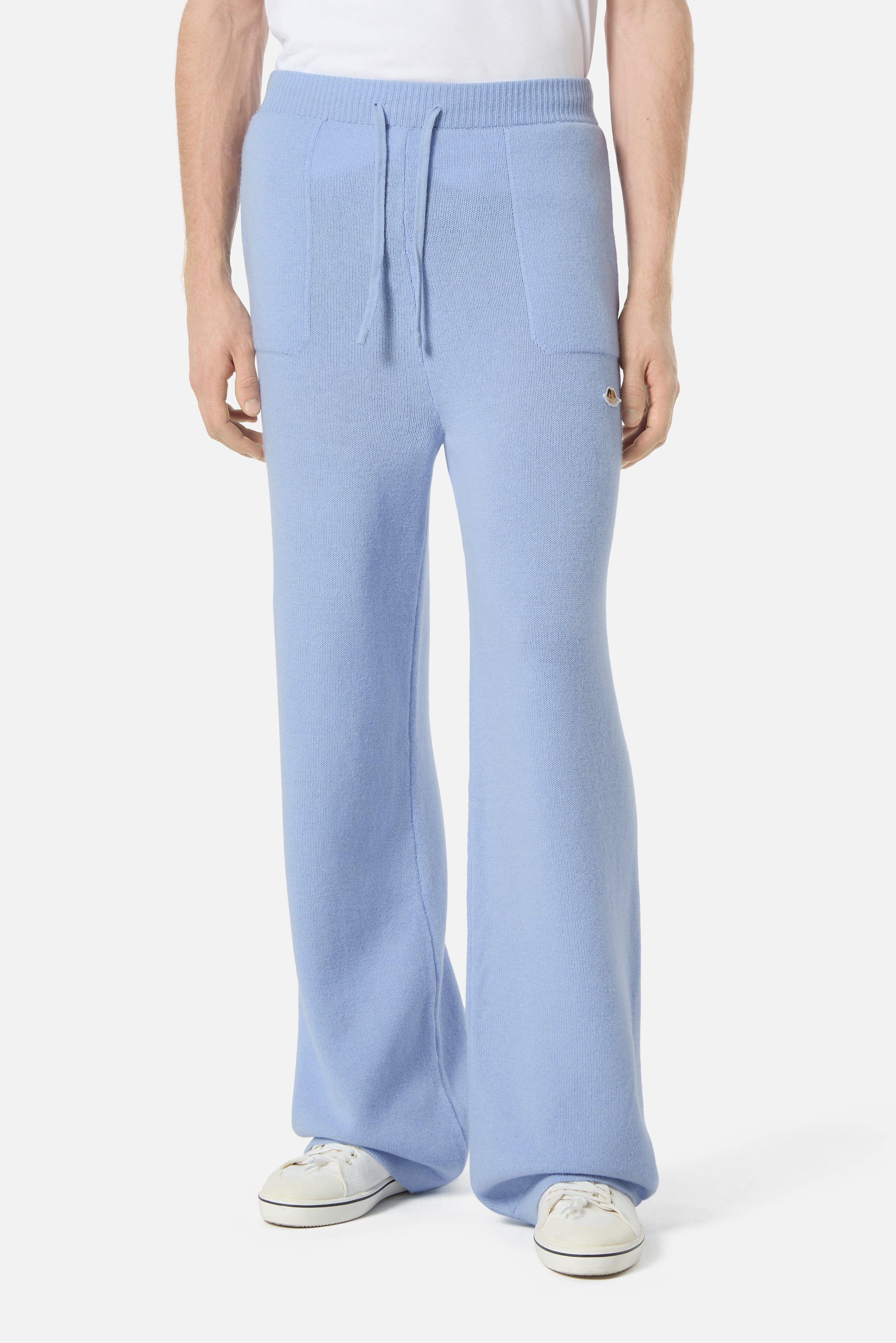 Angels Patch Knit Trousers Light Blue