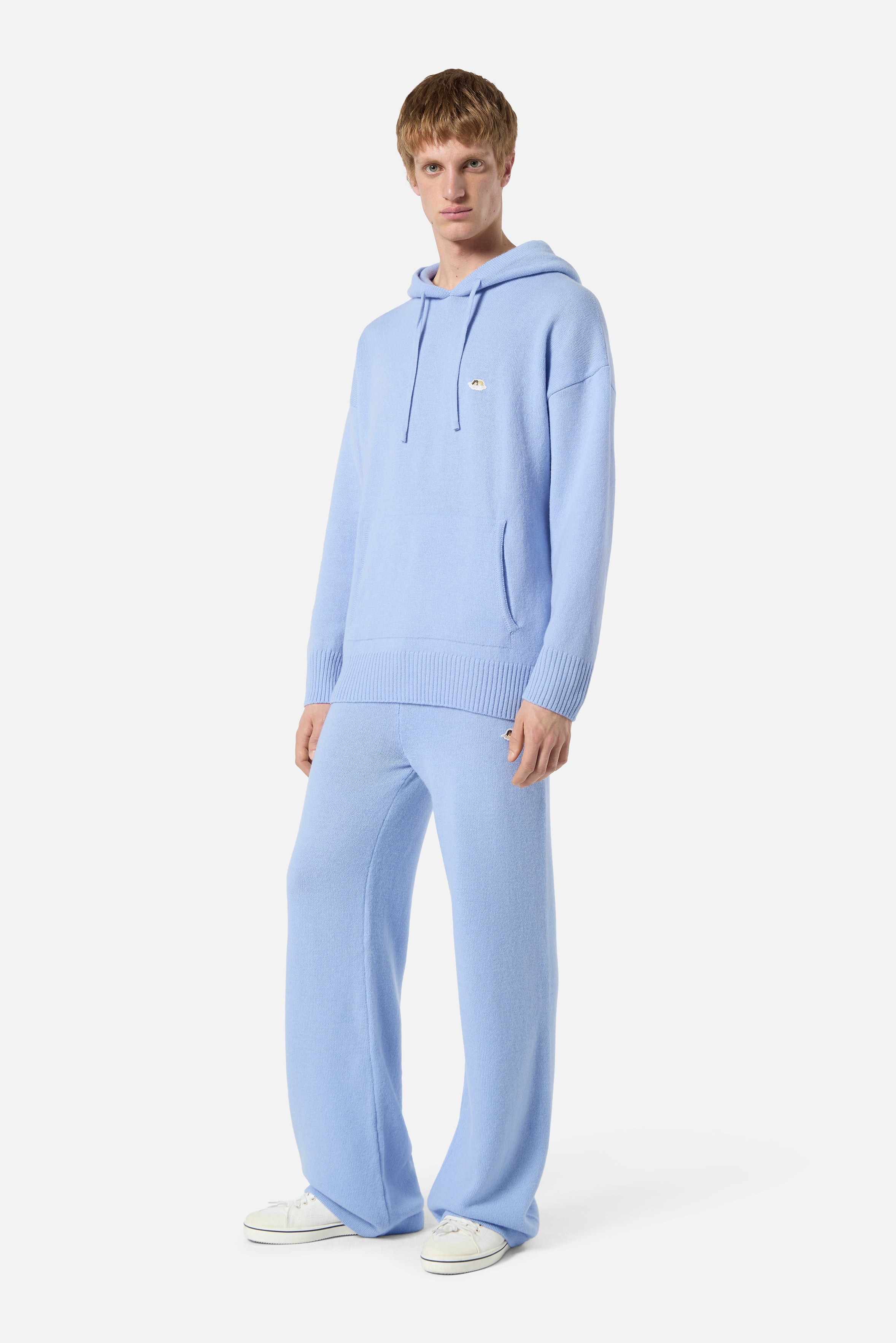Angels Patch Knit Hoodie Light Blue