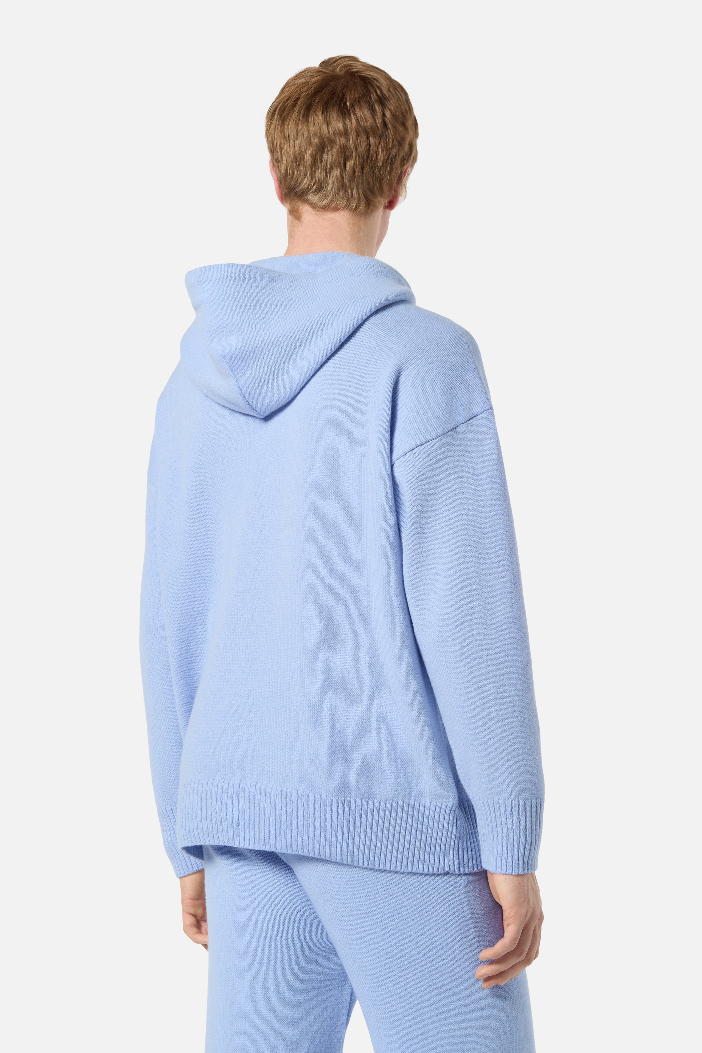 Angels Patch Knit Hoodie Light Blue