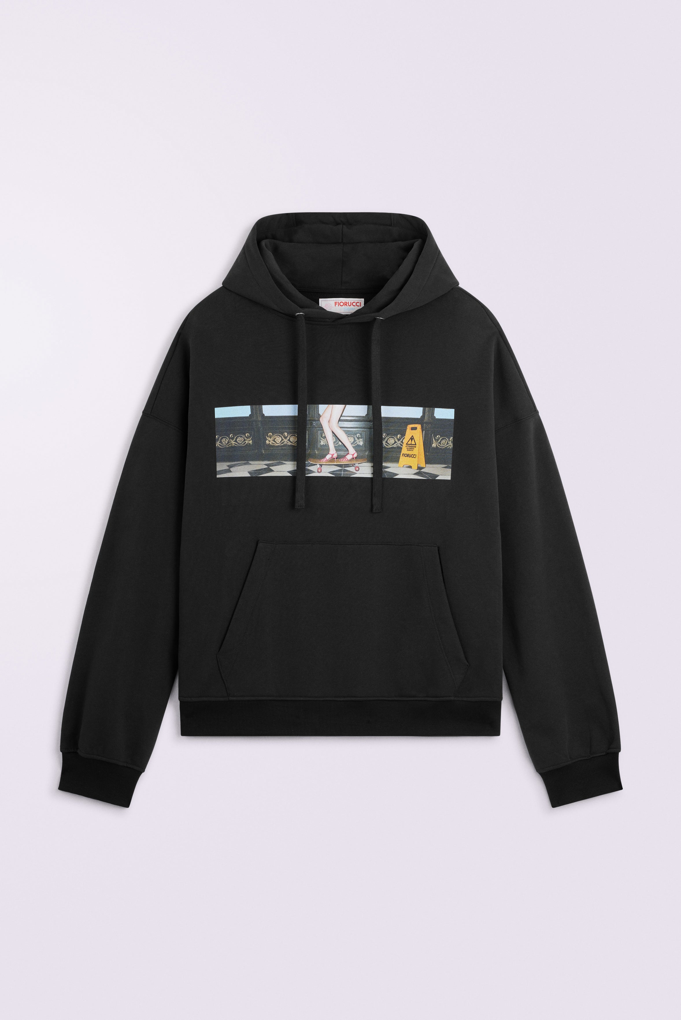 Skateboard Print Relaxed Hoodie Black