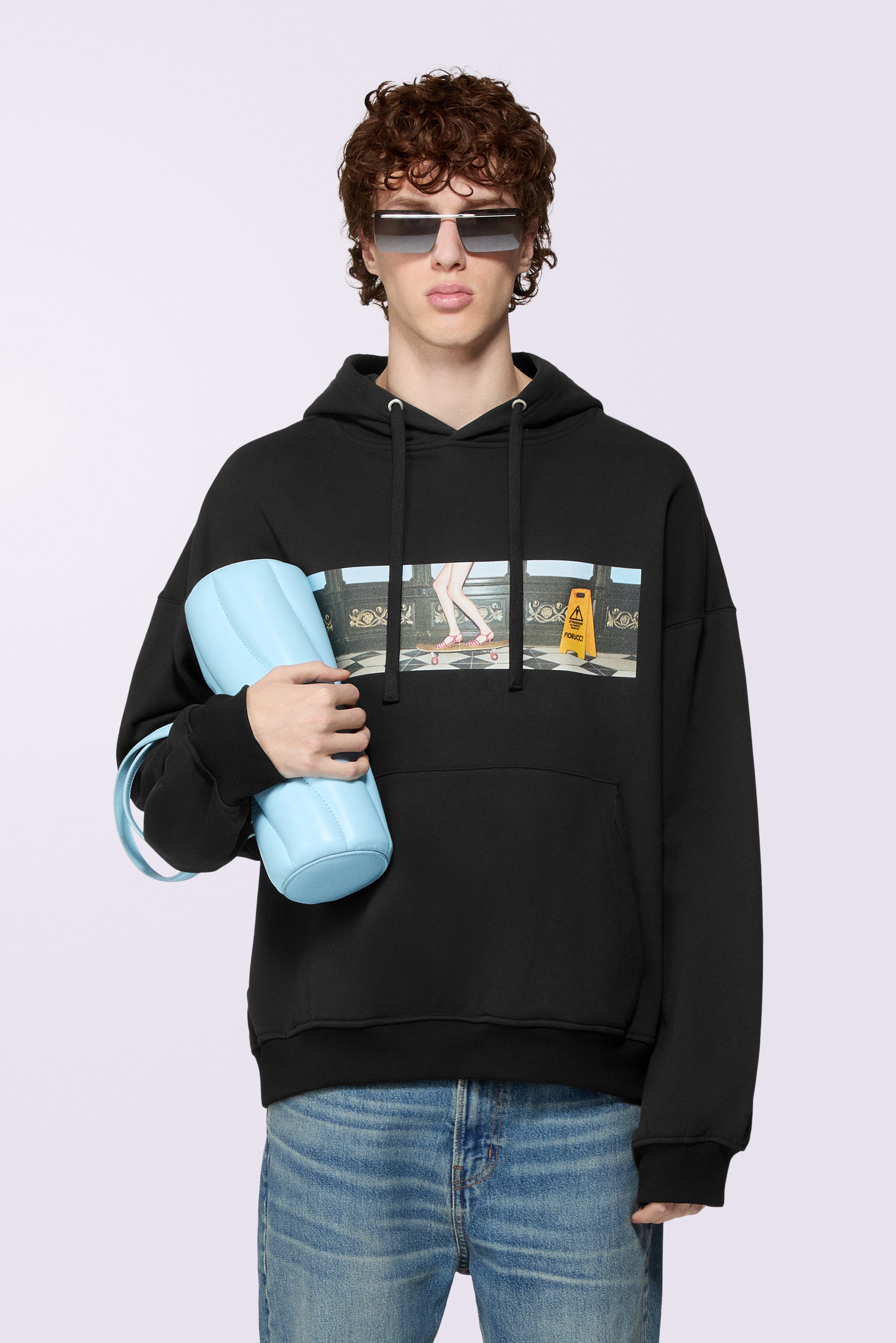 Skateboard Print Relaxed Hoodie Black