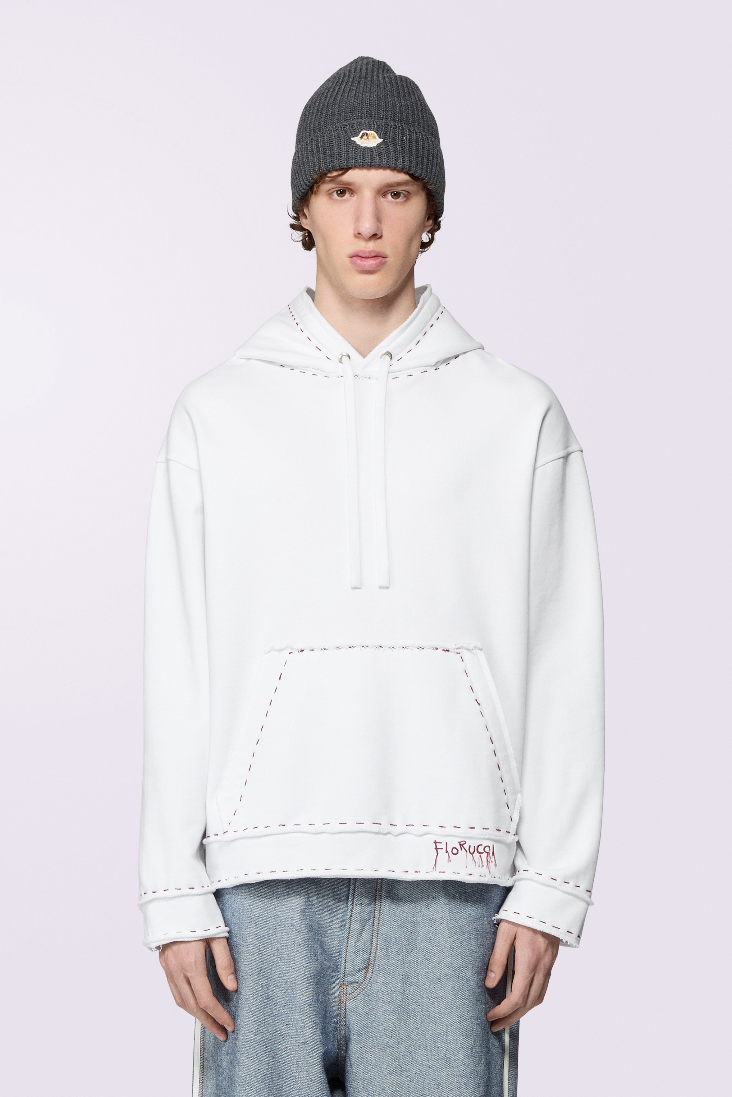 Stitch Logo Relaxed Hoodie White