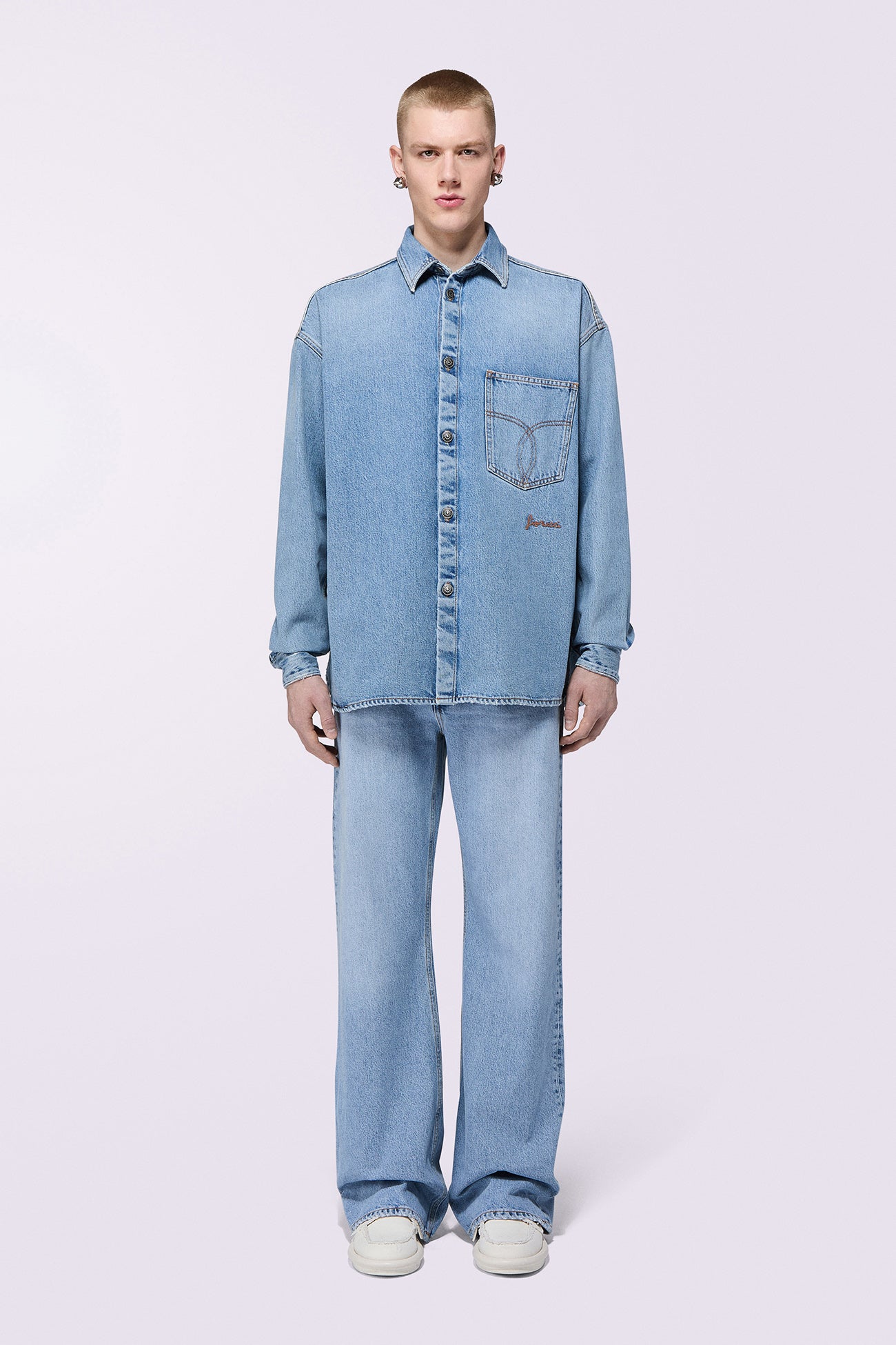 Embroidered Denim Shirt Light Blue