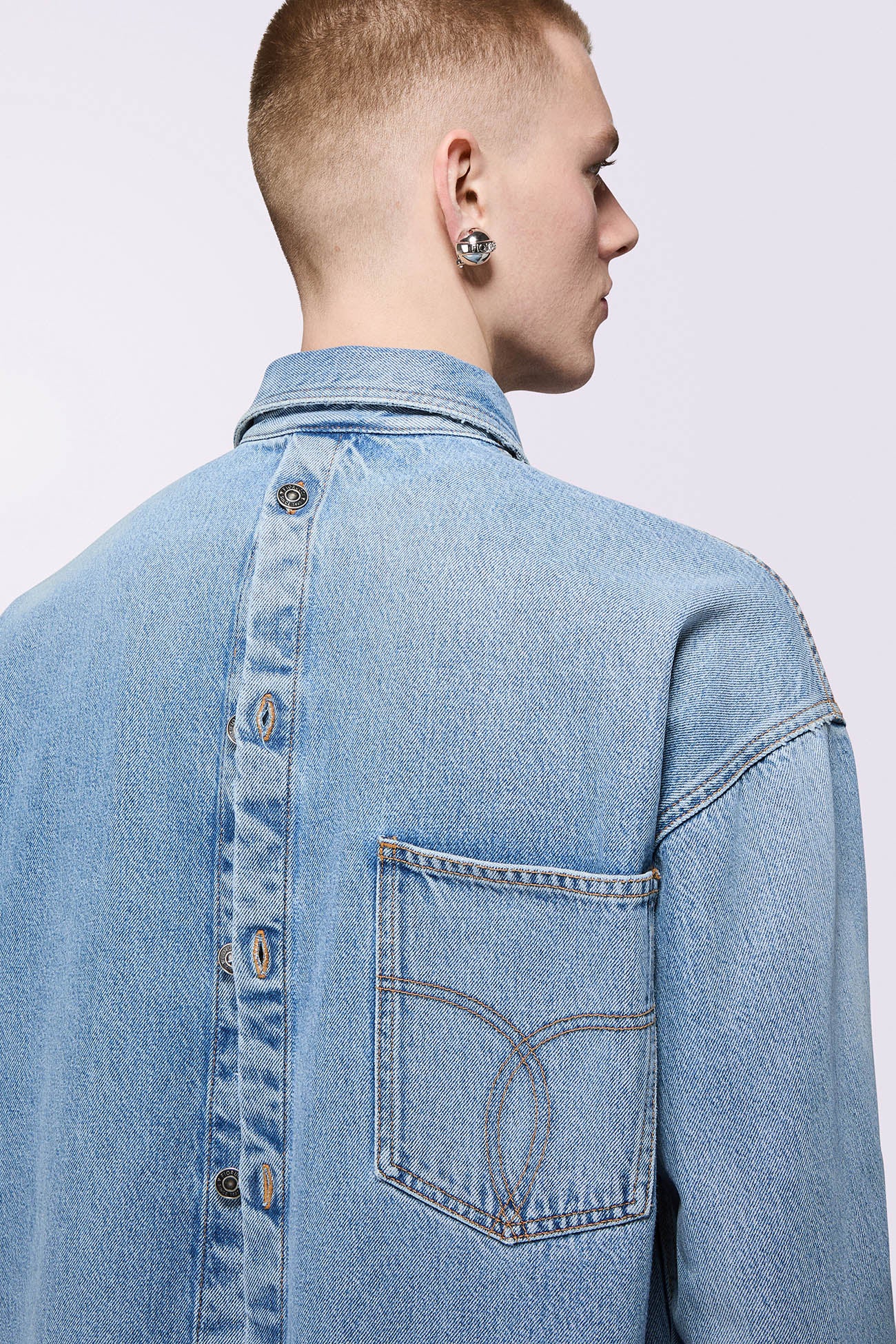 Embroidered Denim Shirt Light Blue