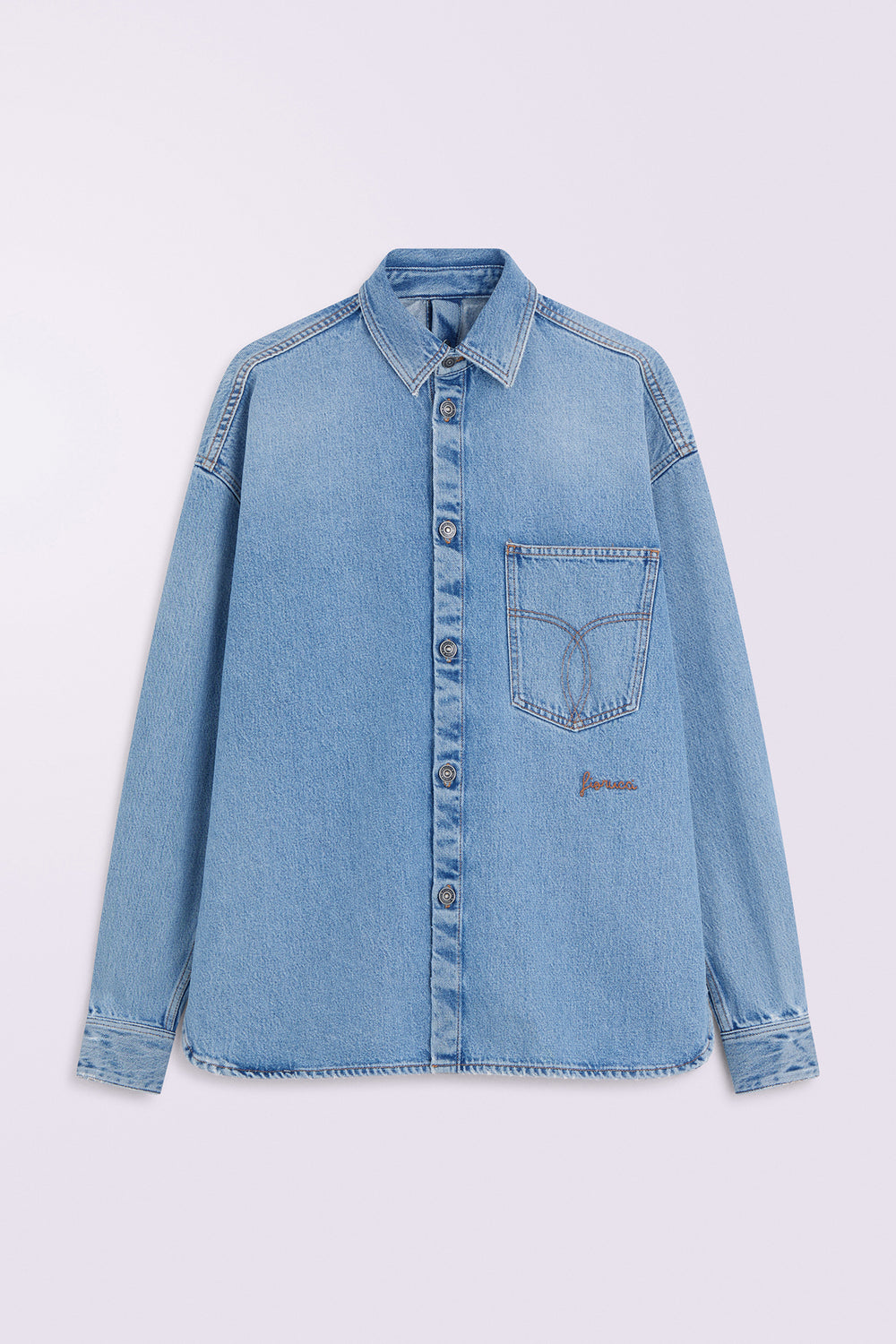 Embroidered Denim Shirt Light Blue