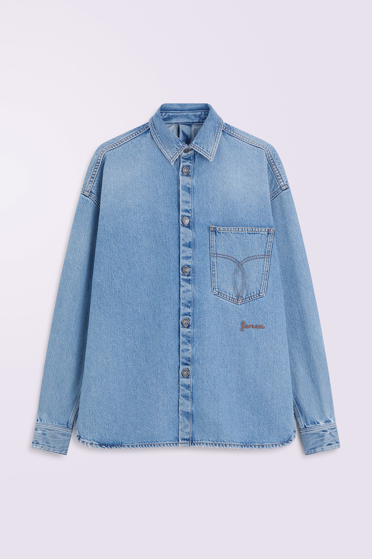 Embroidered Denim Shirt Light Blue