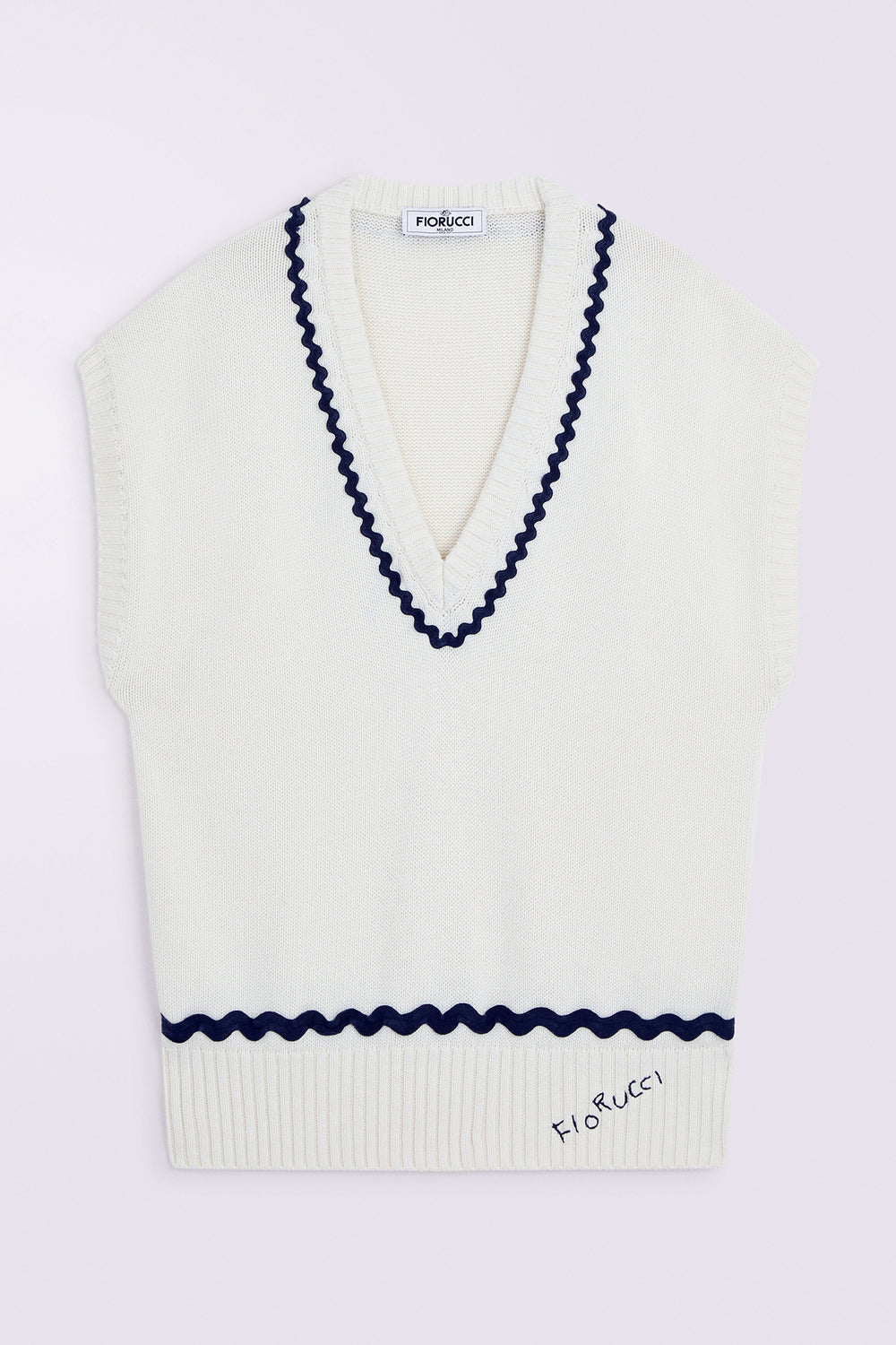 Embroidered Knit Vest White