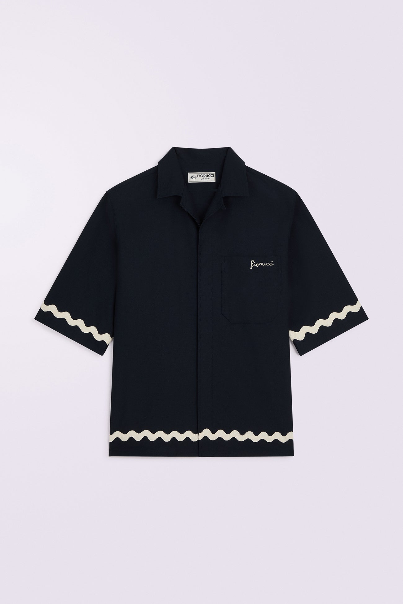 Embroidered Bowling Shirt Navy