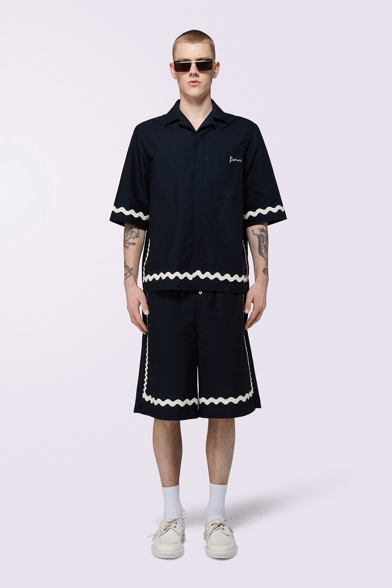 Embroidered Bowling Shirt Navy