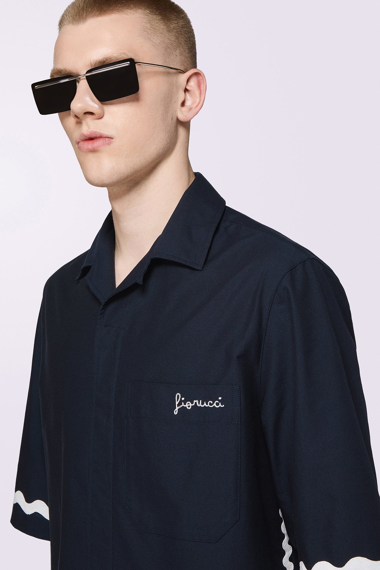 Embroidered Bowling Shirt Navy
