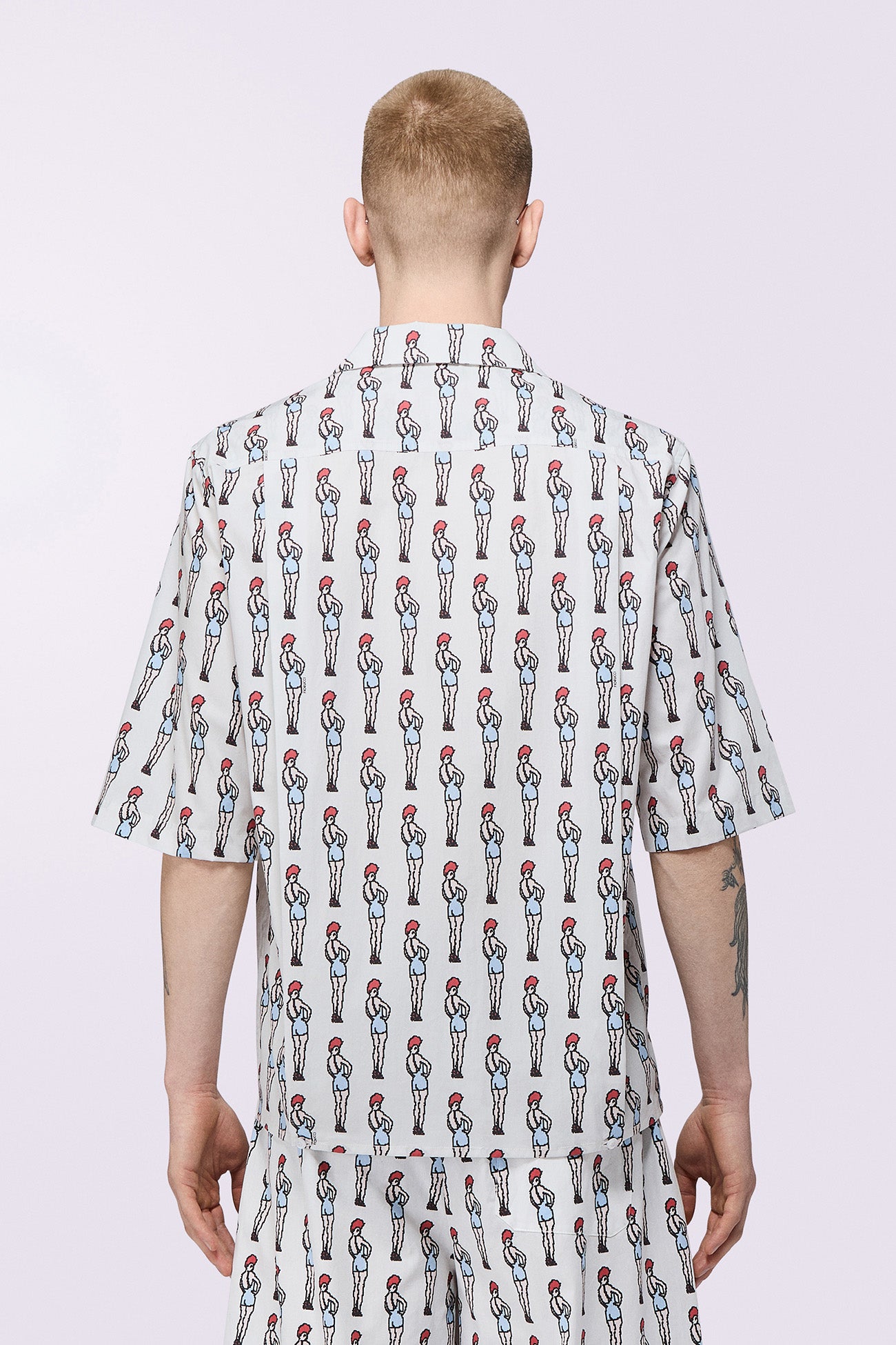 Pin Up Print Bowling Shirt White