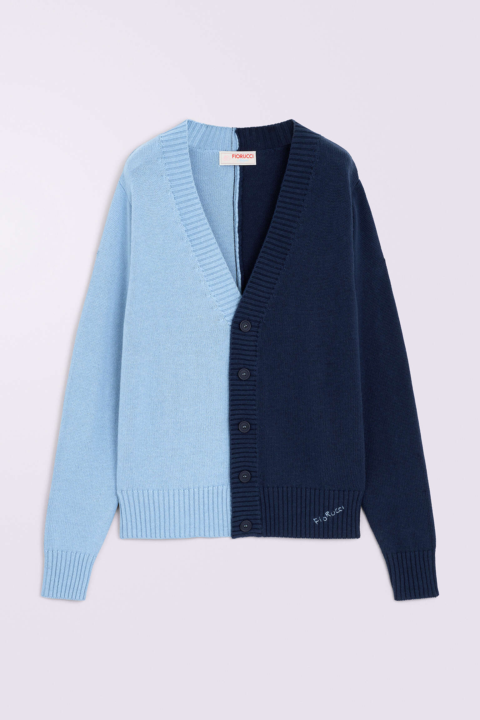 Cardigan Bicolore Lavorato a Maglia Blu