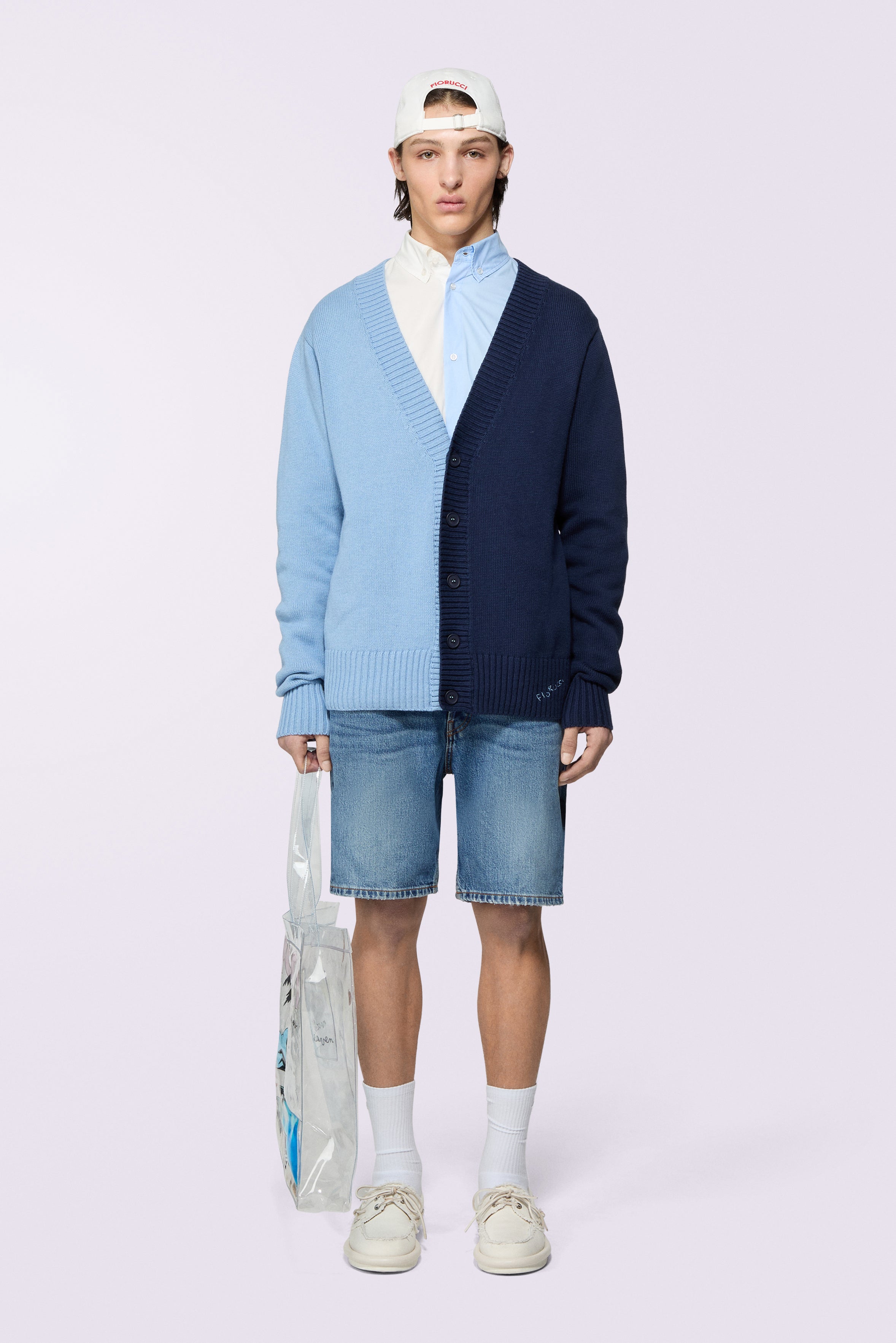 Cardigan Bicolore Lavorato a Maglia Blu