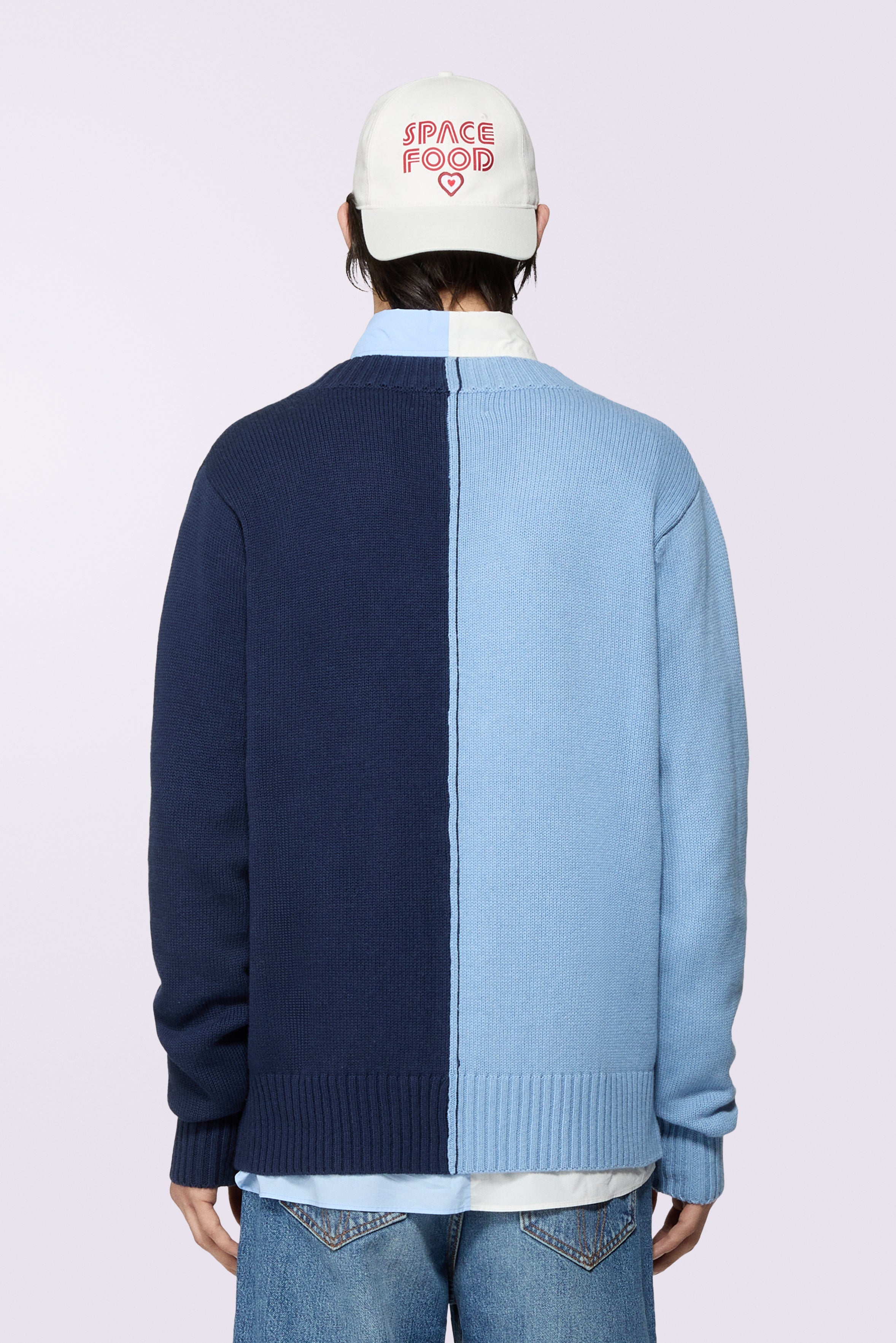 Cardigan Bicolore Lavorato a Maglia Blu