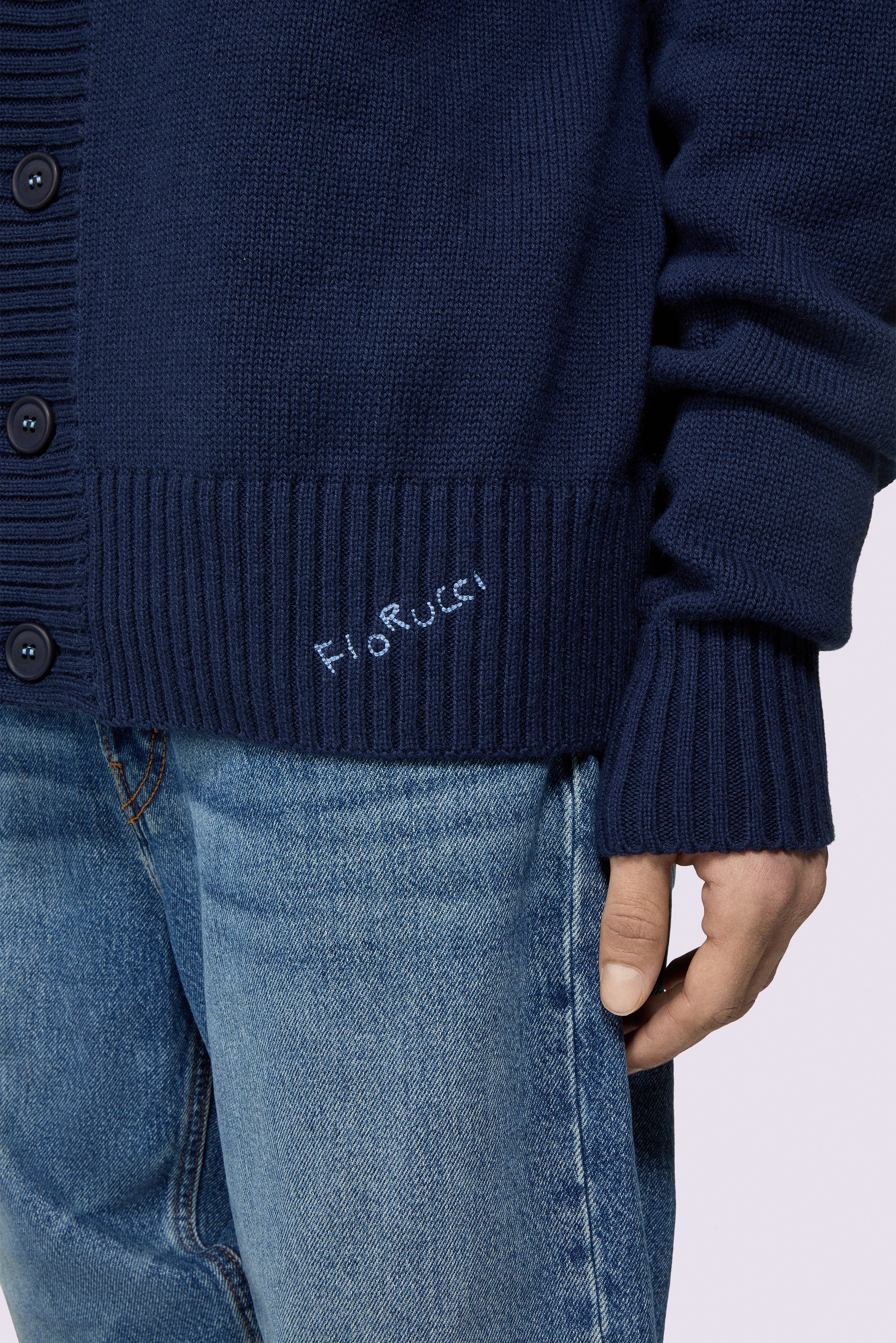 Cardigan Bicolore Lavorato a Maglia Blu