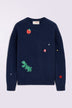 Maglione Ricamato Dinosauro Blu Navy