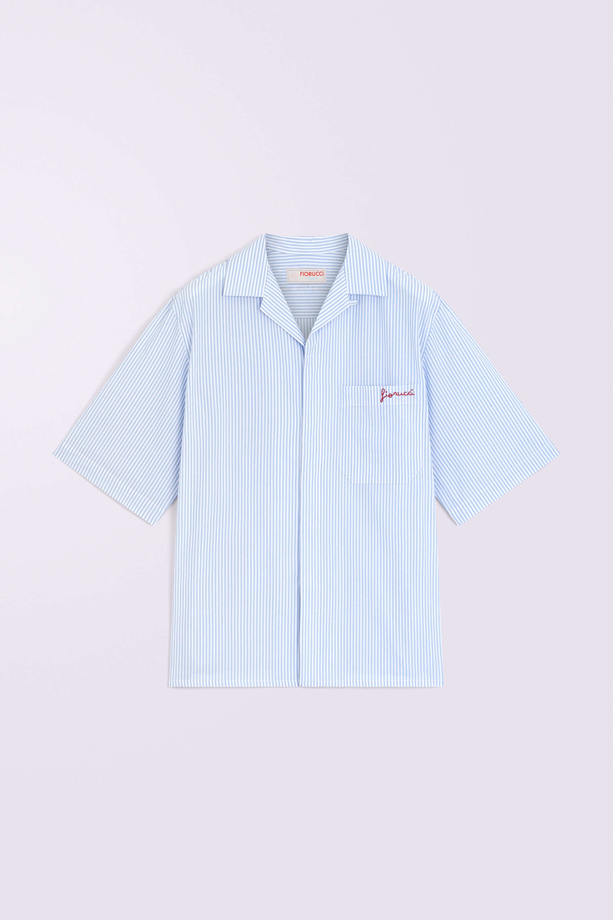 Camicia Bowling a Righe con Logo Blu