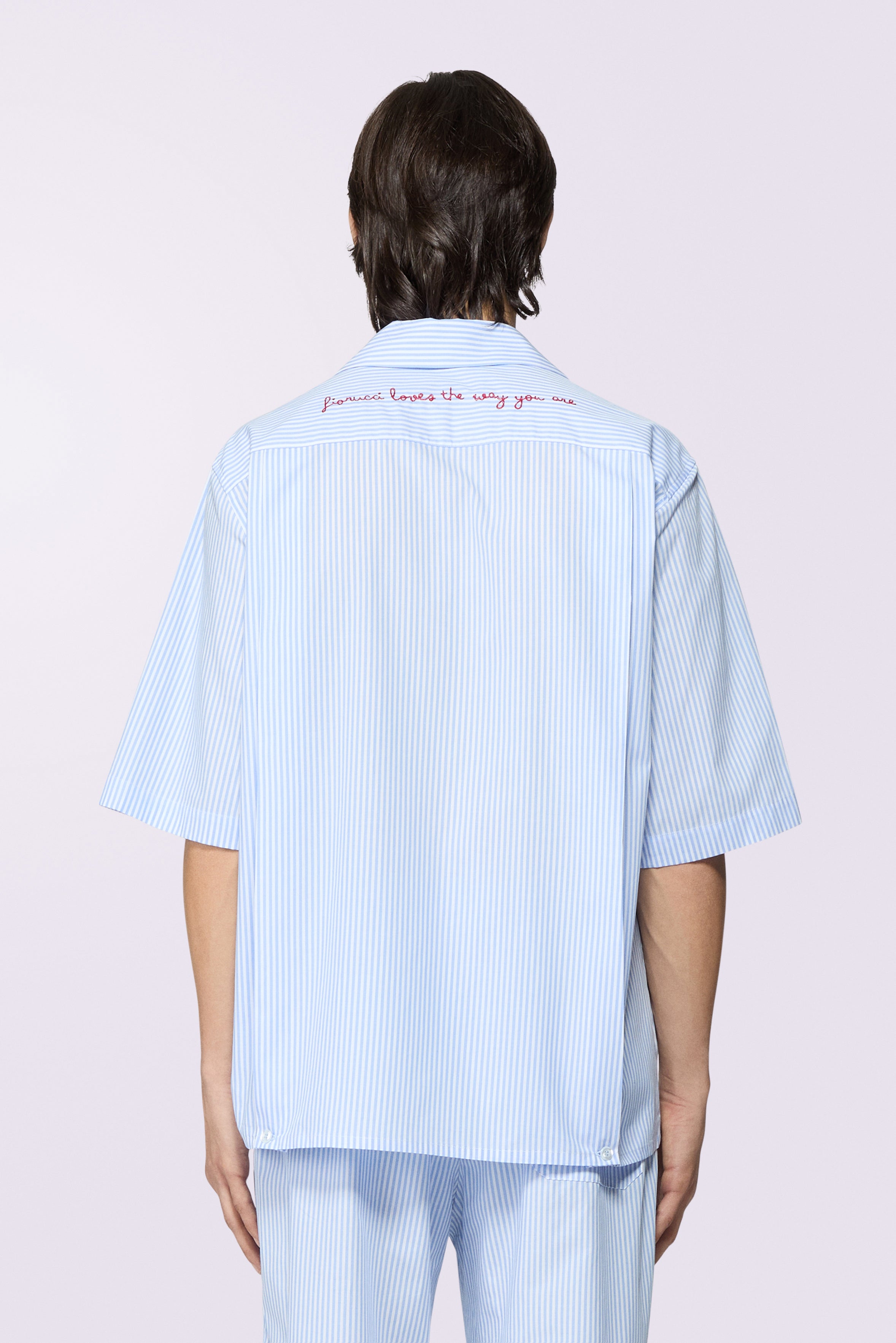 Camicia Bowling a Righe con Logo Blu