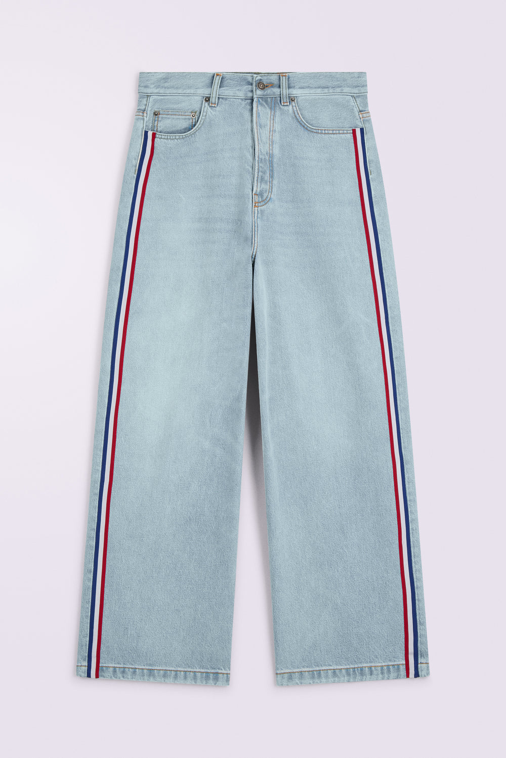 Tricolor Stripe Baggy Jeans Light Blue