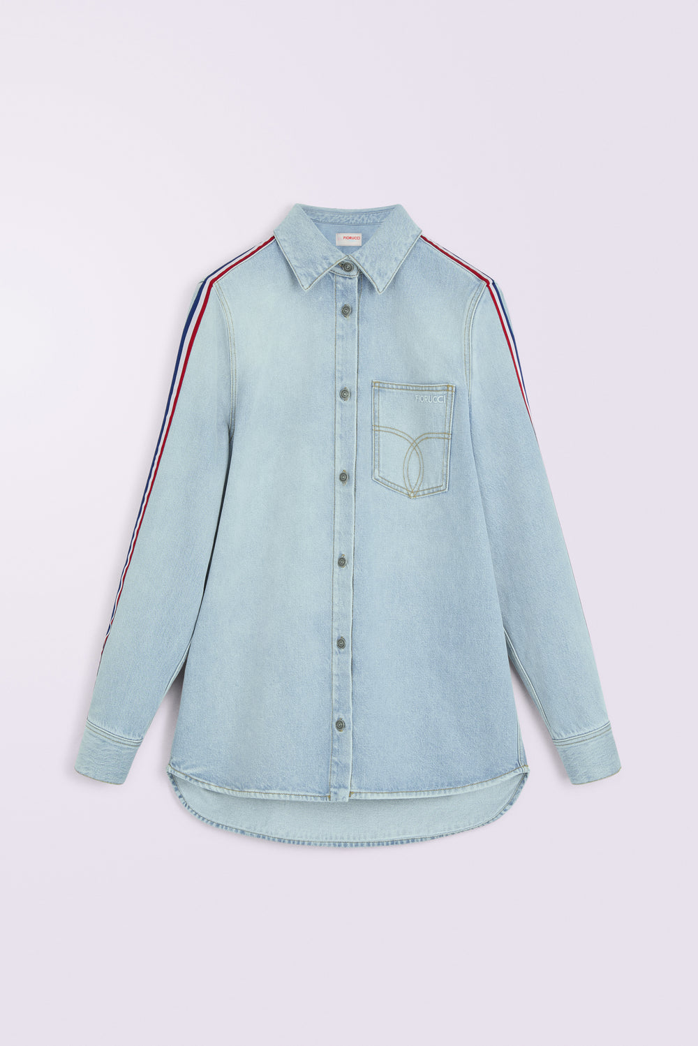 Tricolor Stripe Logo Denim Shirt Light Blue