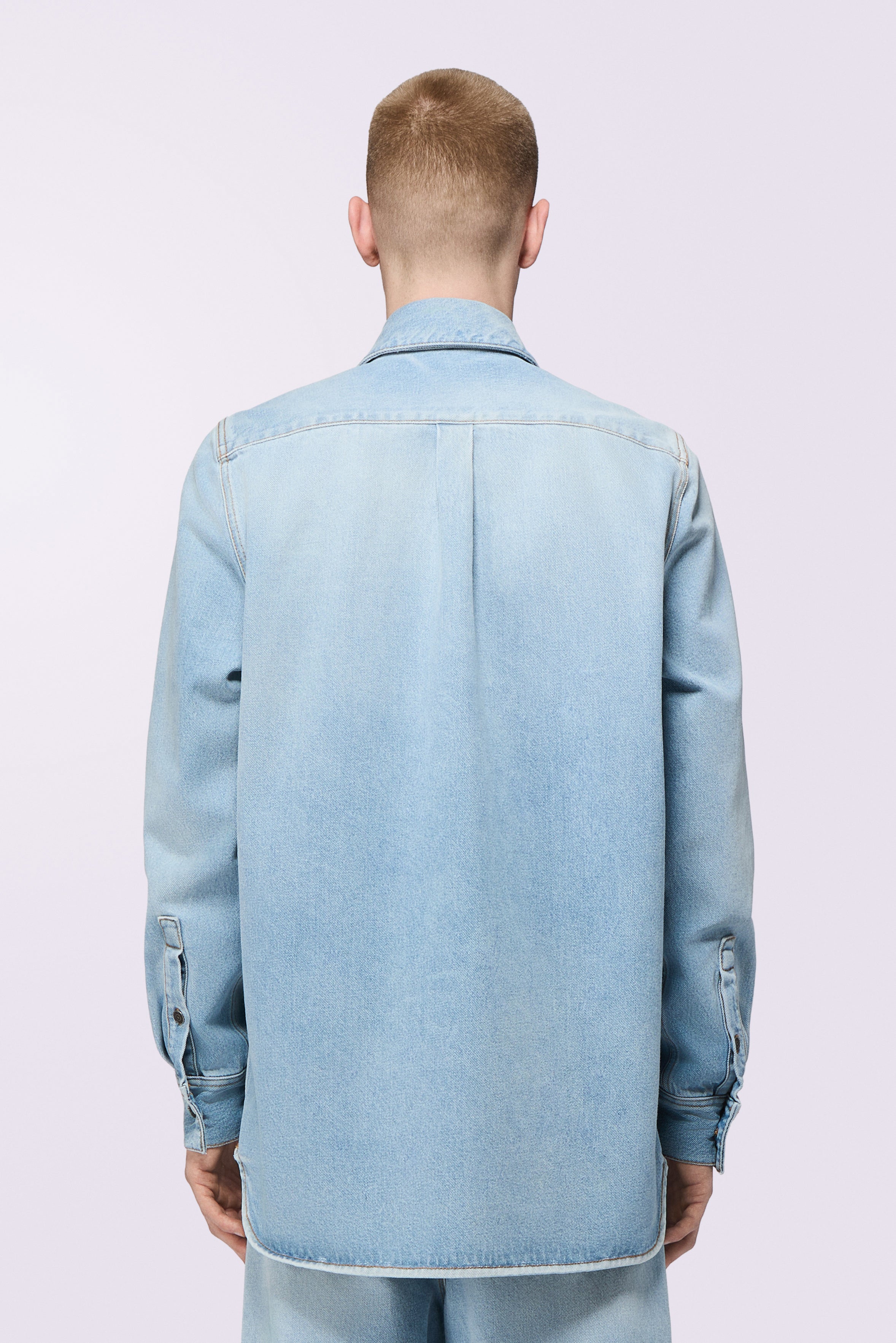 Tricolor Stripe Logo Denim Shirt Light Blue