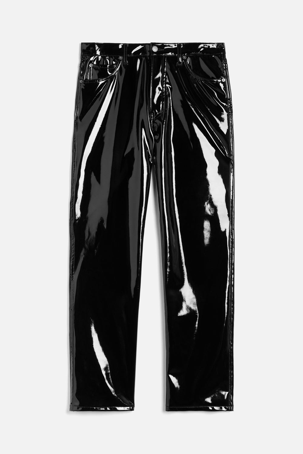 Straight Fit Vinyl Trousers Black