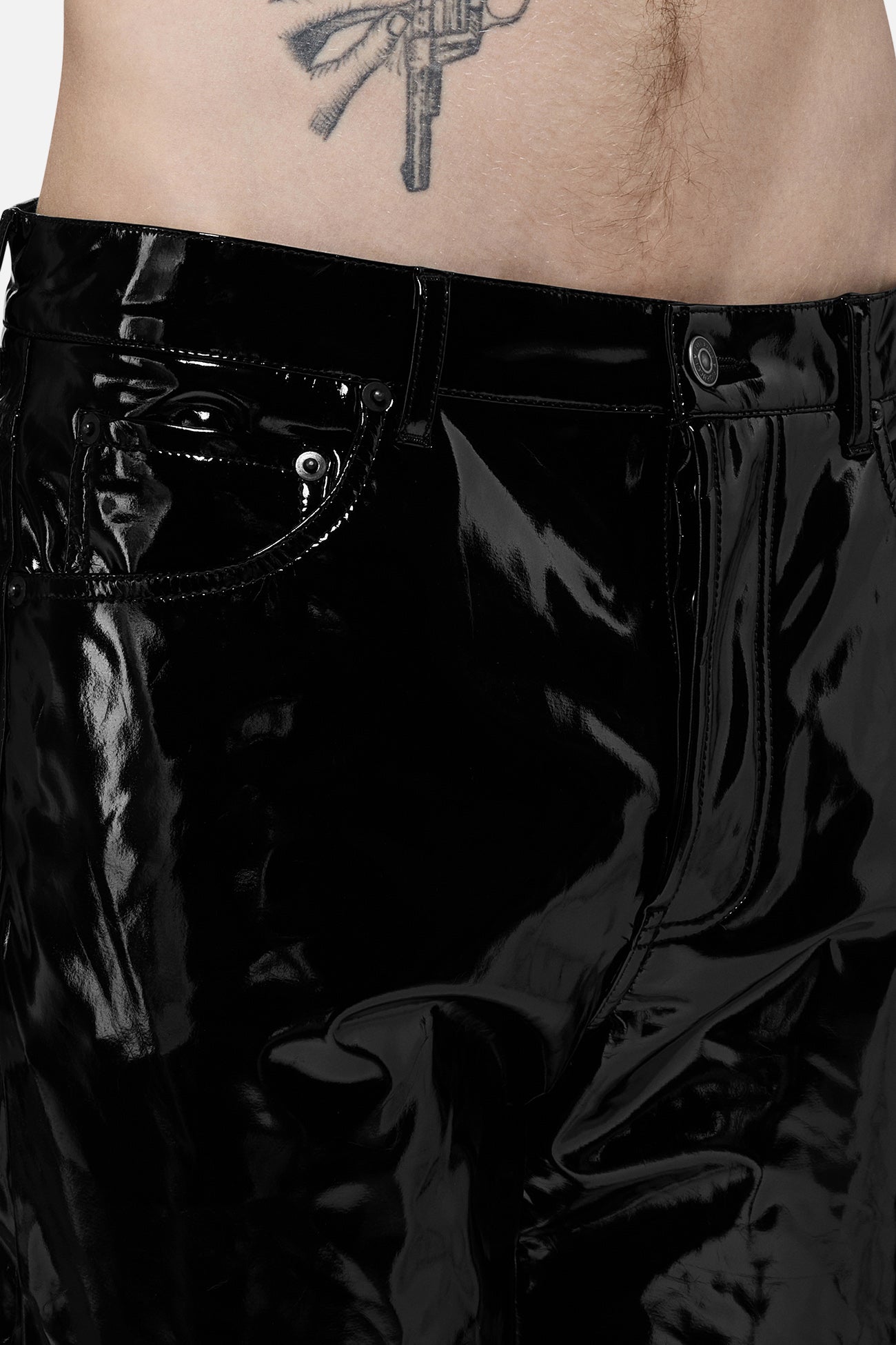 Straight Fit Vinyl Trousers Black