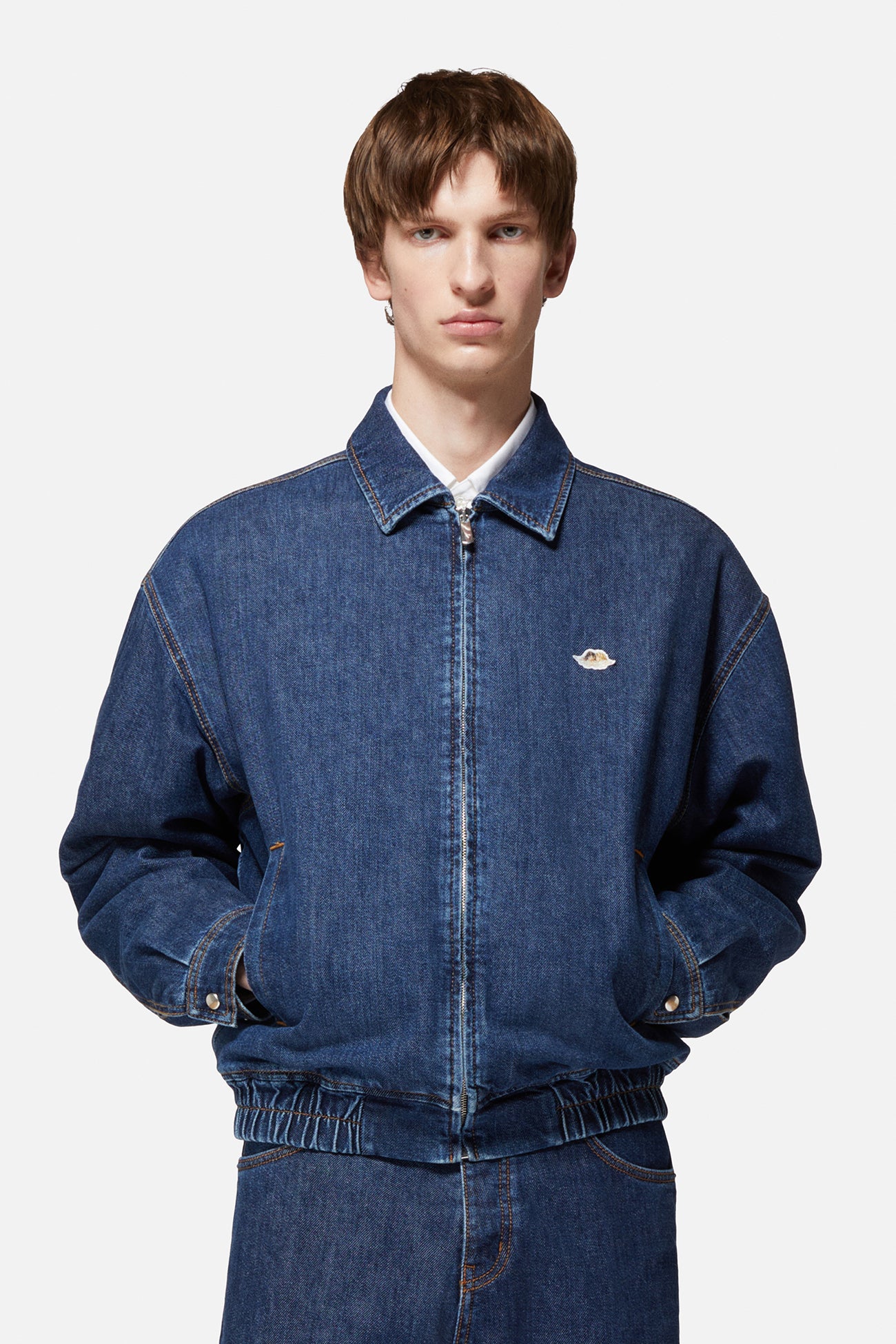 Angels Patch Denim Bomber Jacket