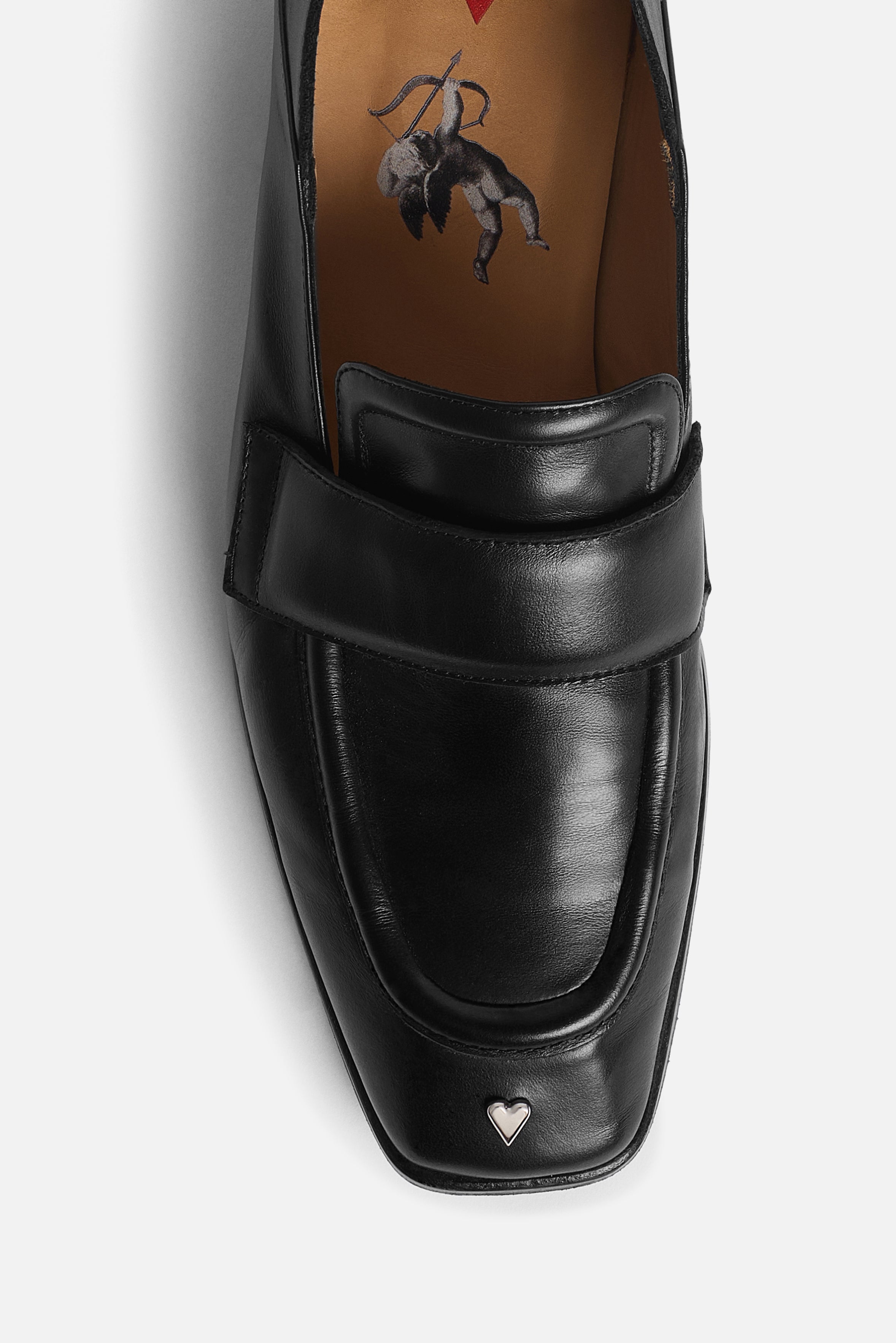 Leather Heart Stud Loafers Black