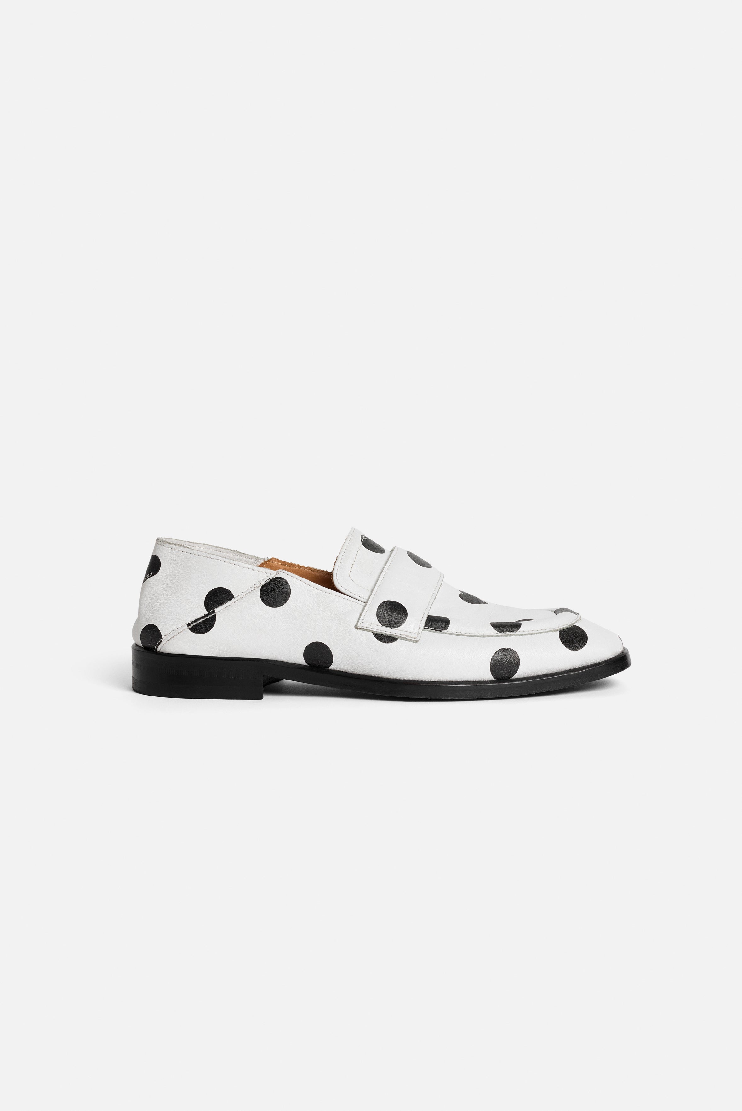 Womens Polka Dot Leather Loafers White