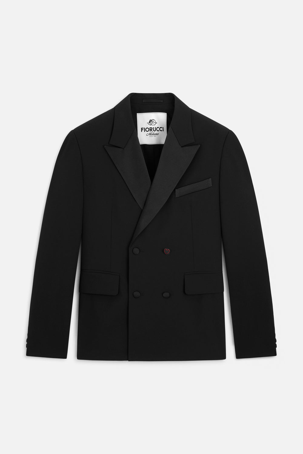 Heart Button Satin Trims Blazer Black