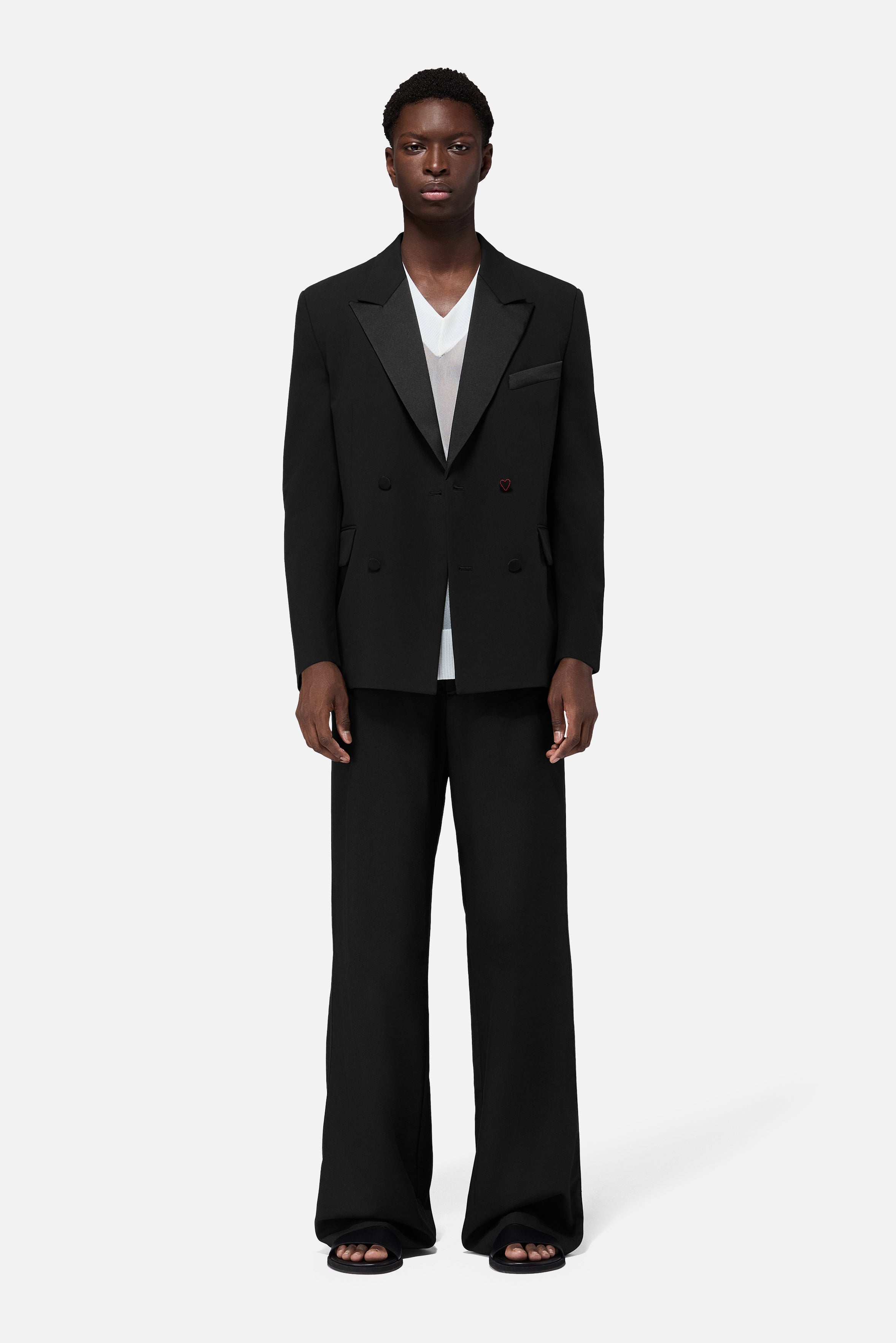 Heart Button Satin Trims Blazer Black