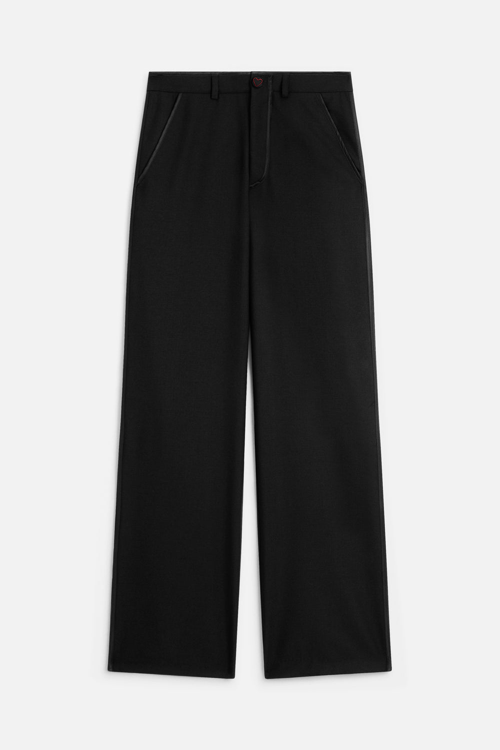 Heart Button Satin Trims Trousers Black