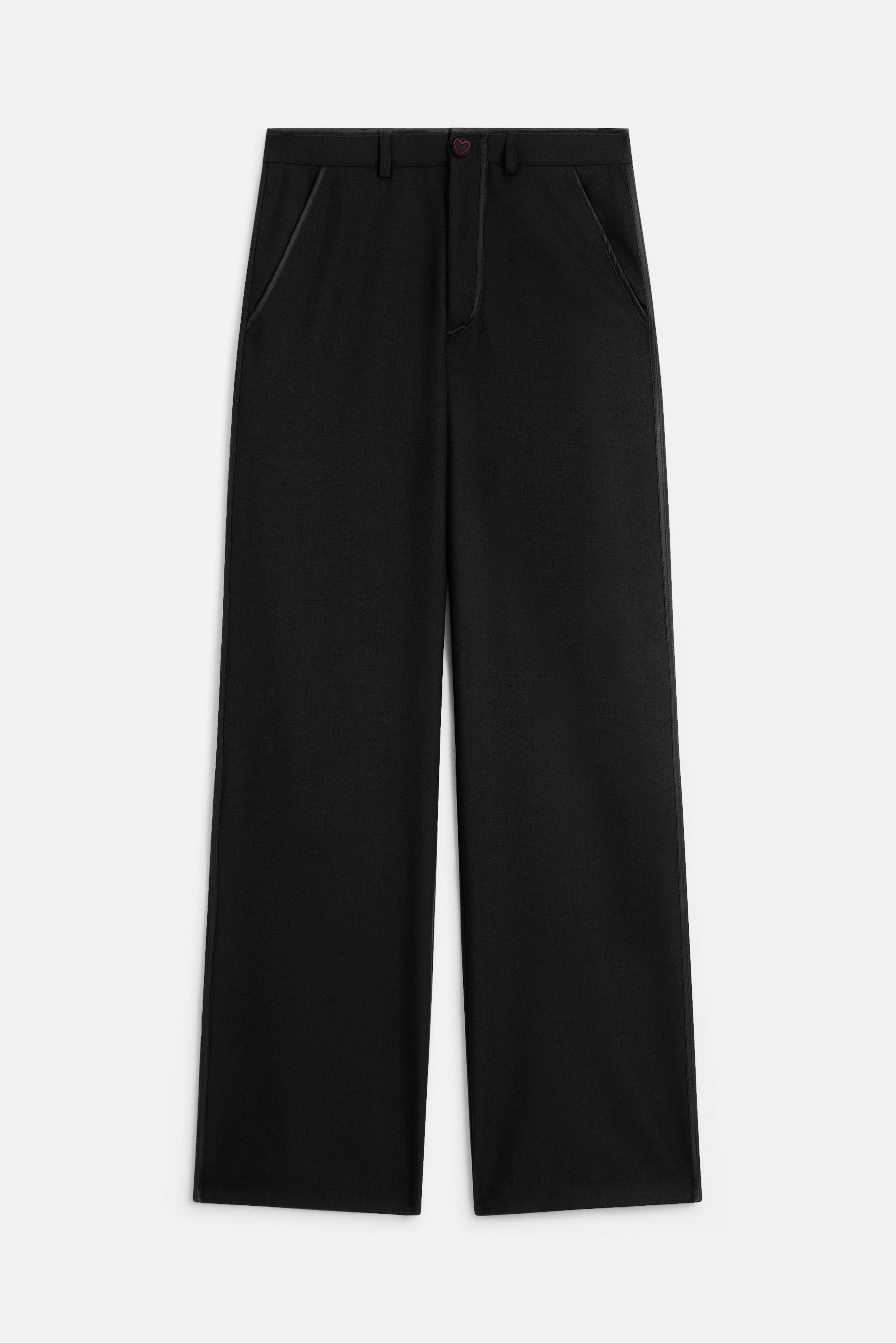 Heart Button Satin Trims Trousers Black