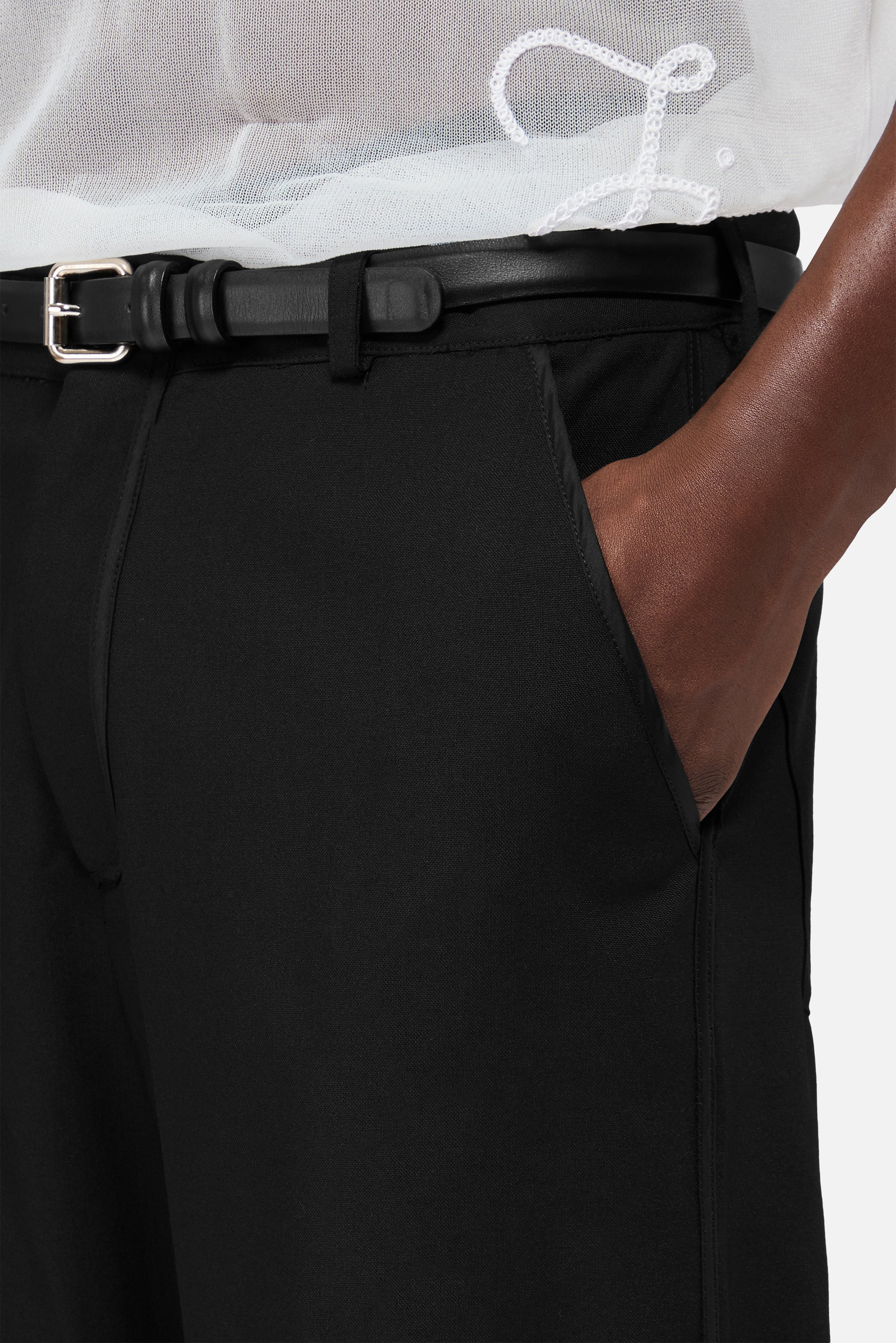 Heart Button Satin Trims Trousers Black