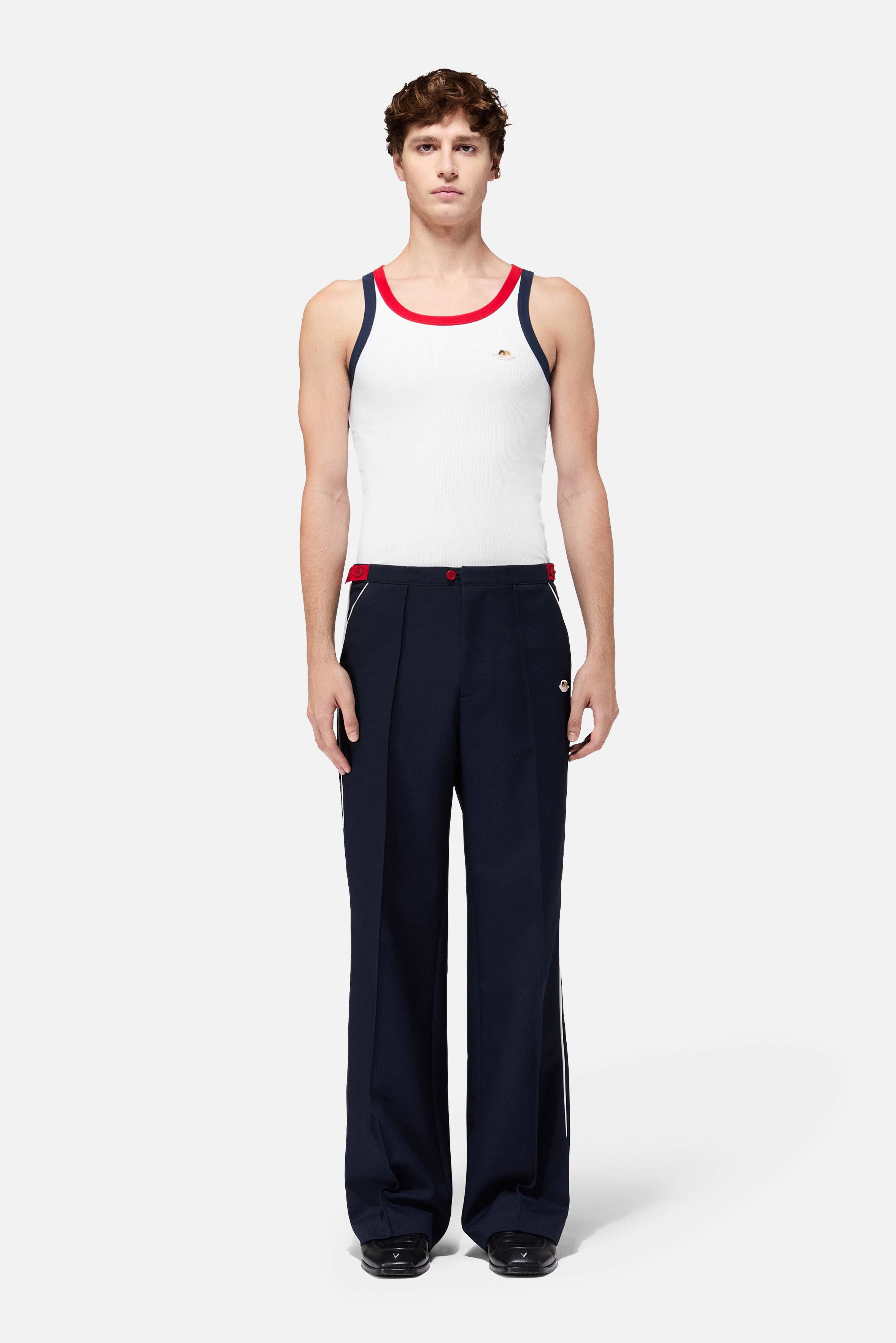 Angels Patch Contrast Piping Trousers Navy