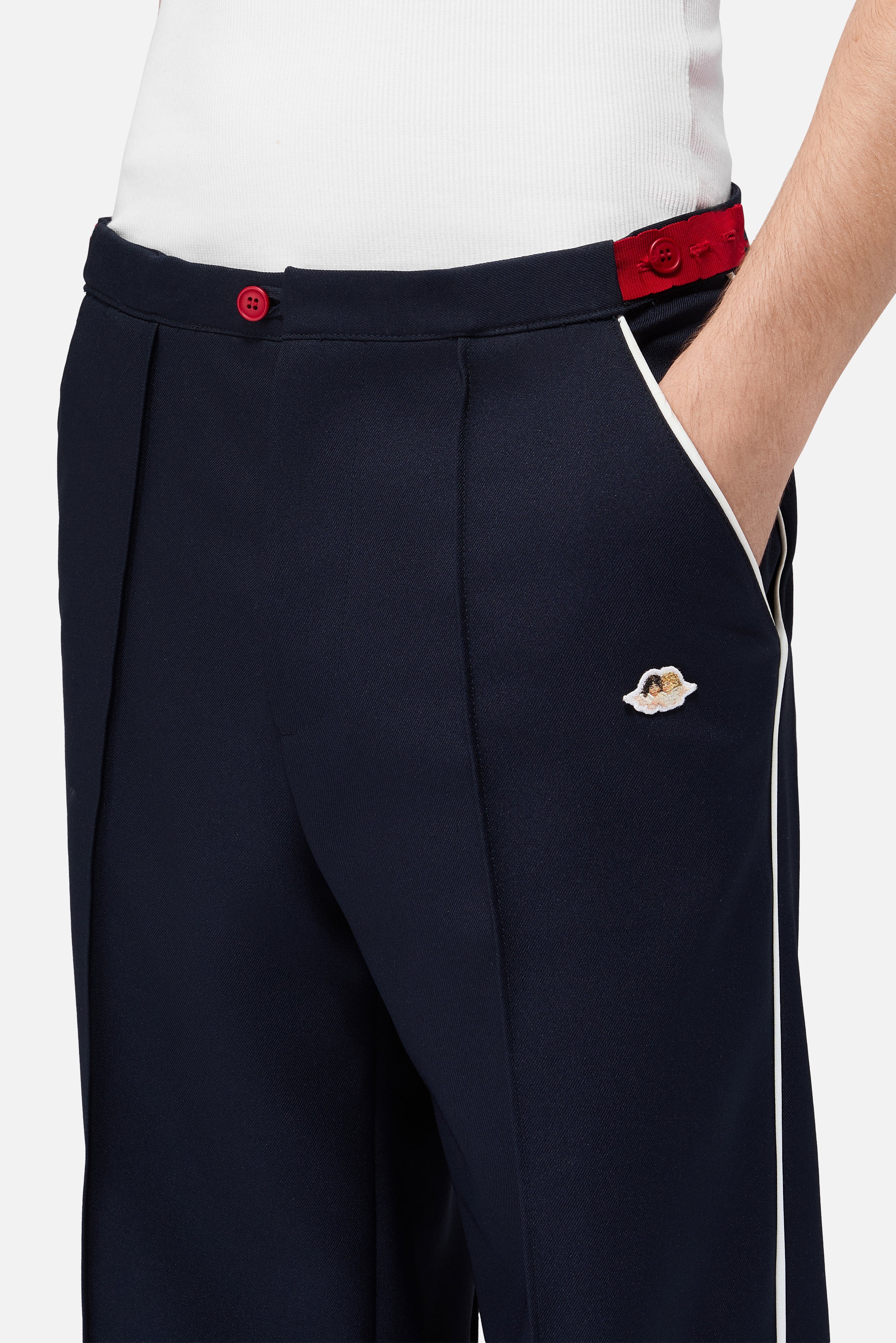 Angels Patch Contrast Piping Trousers Navy