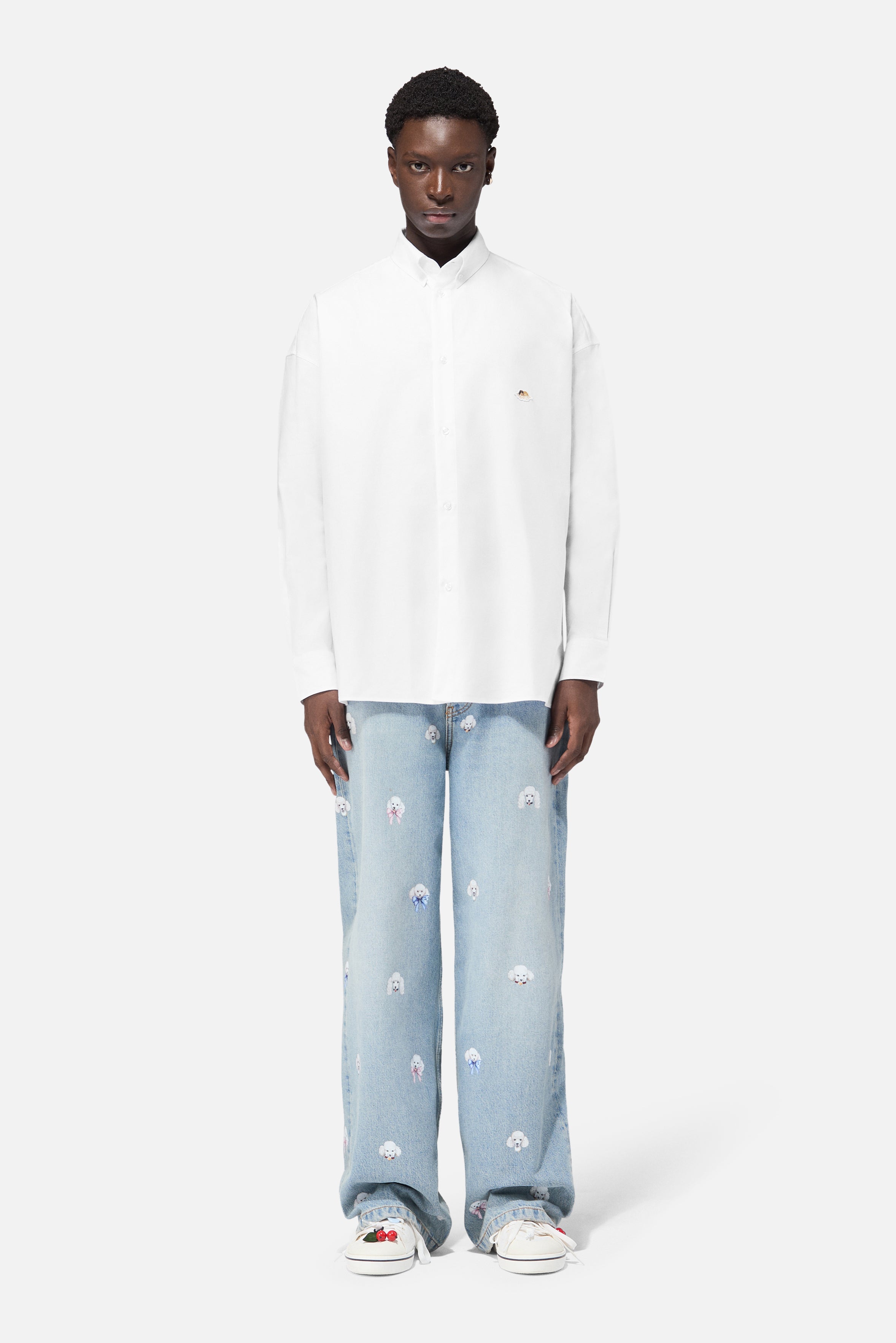 Poodle Print Baggy Jeans Light Blue