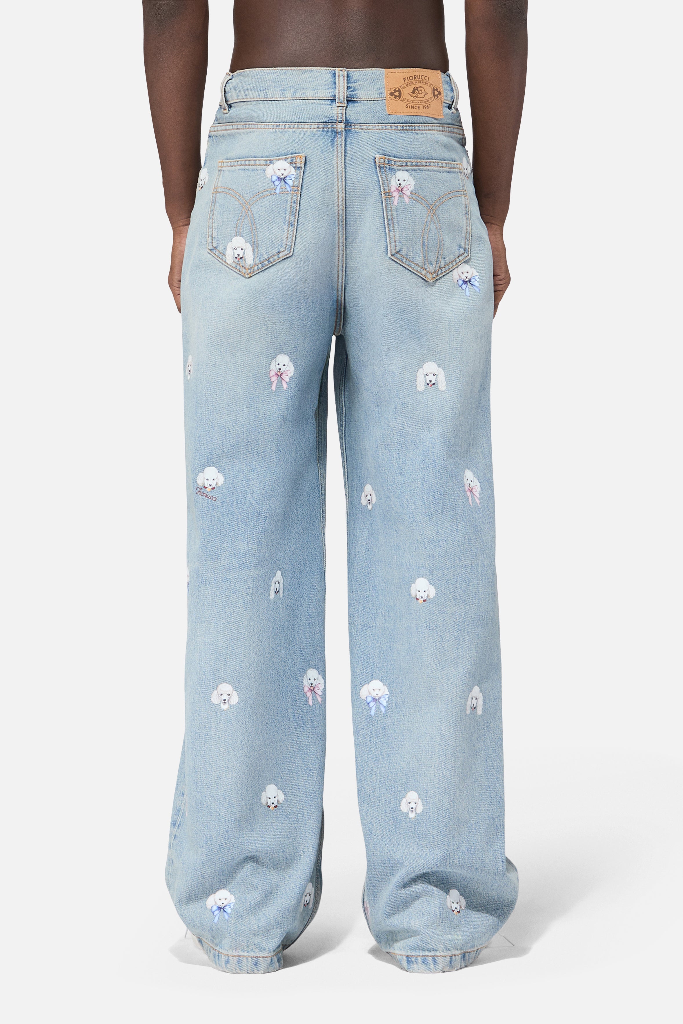 Poodle Print Baggy Jeans Light Blue